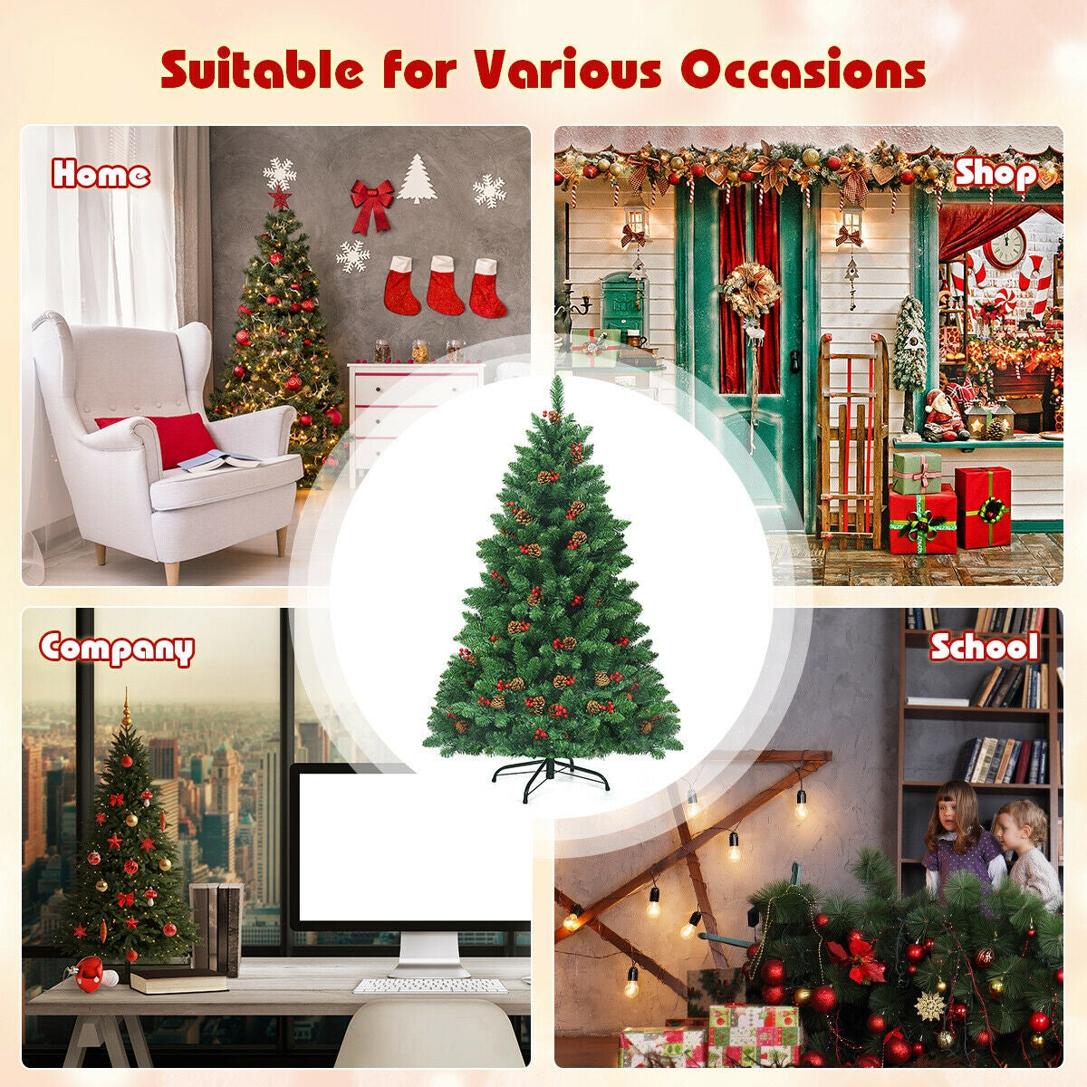 4.5 Feet Pre-lit Hinged Christmas Tree with 300 LED Lights-Christmas Trees-DECOROLALA