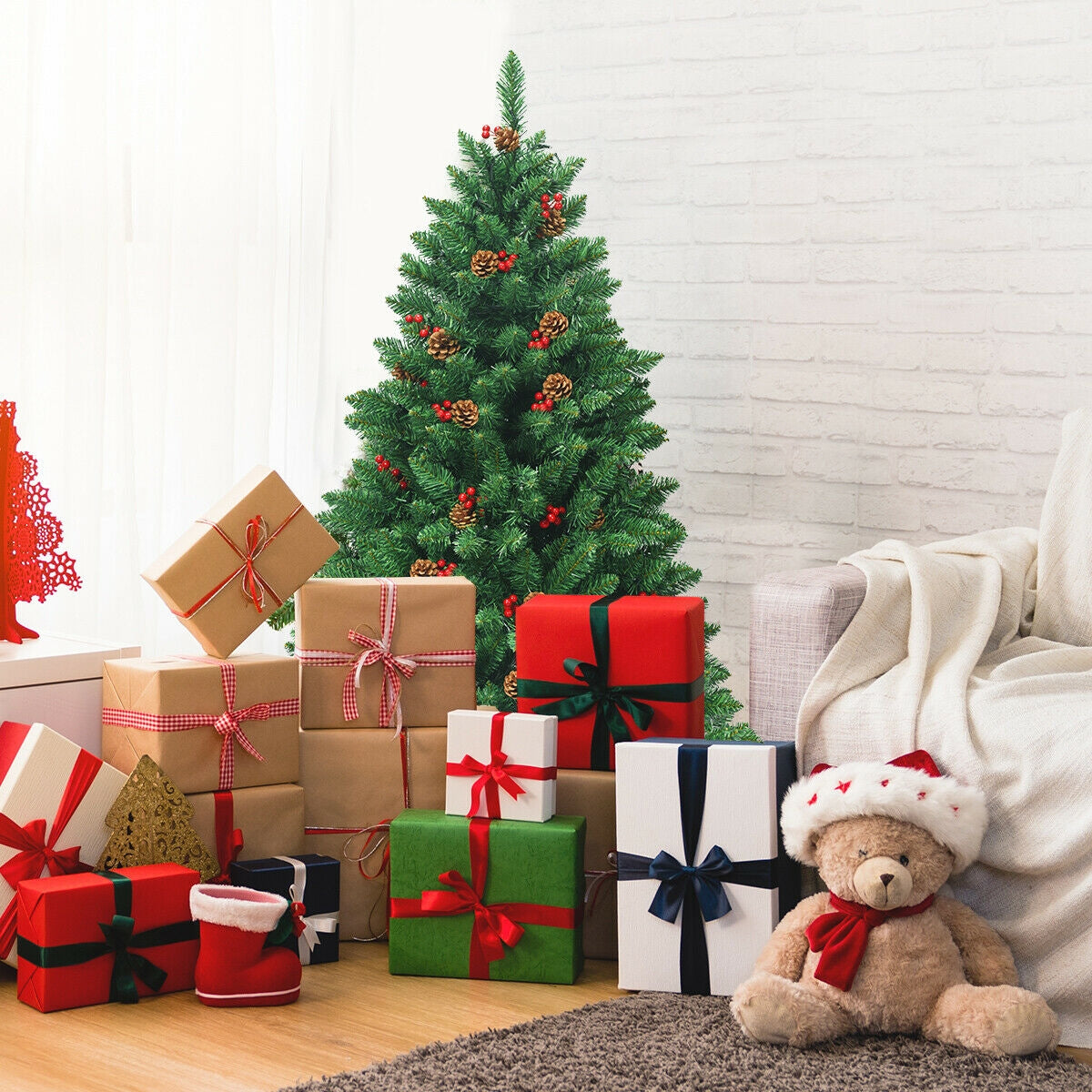4.5 Feet Pre-lit Hinged Christmas Tree with 300 LED Lights-Christmas Trees-DECOROLALA