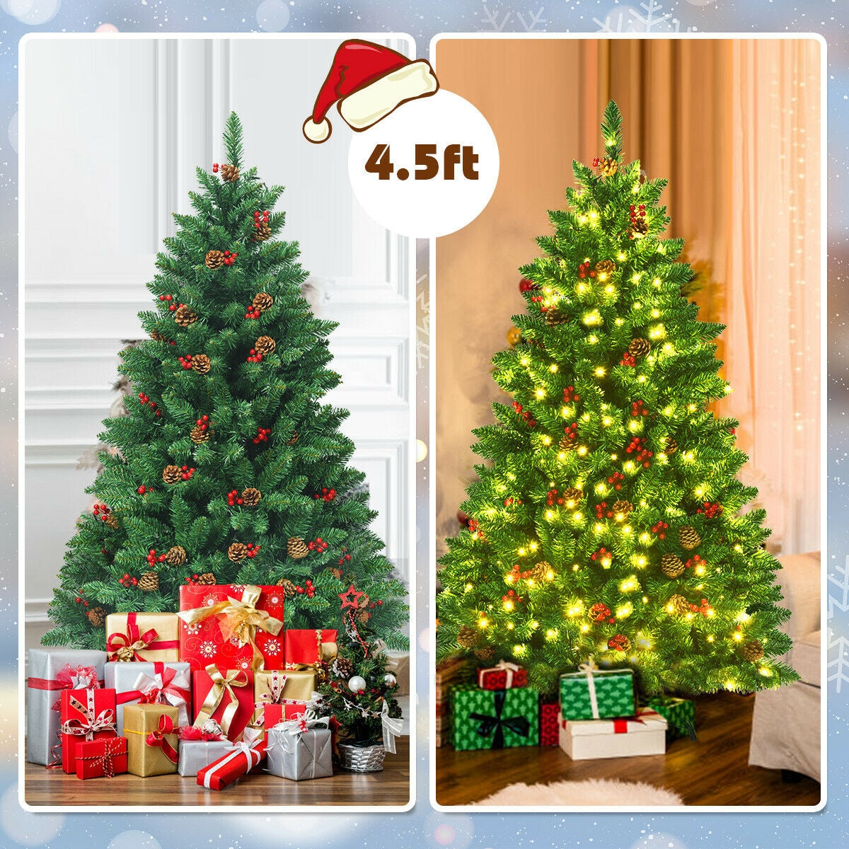 4.5 Feet Pre-lit Hinged Christmas Tree with 300 LED Lights-Christmas Trees-DECOROLALA