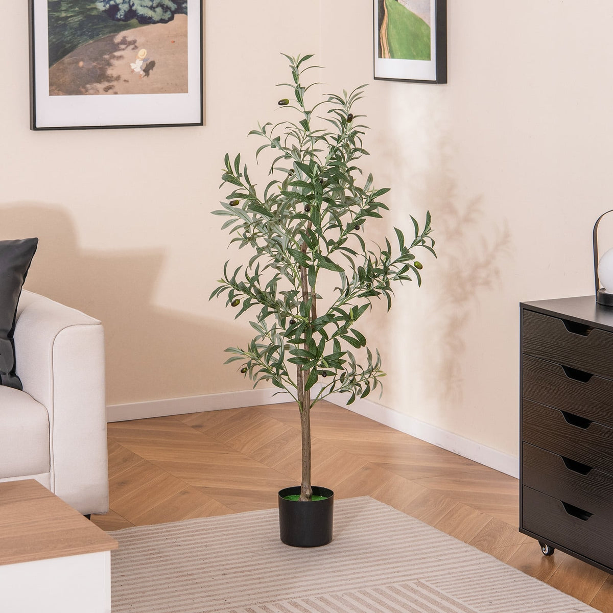 4.5 Feet Tall Artificial Olive Tree Fake Potted Trees with Realistic Fruits-Set of 2-Artificial Plants-DECOROLALA