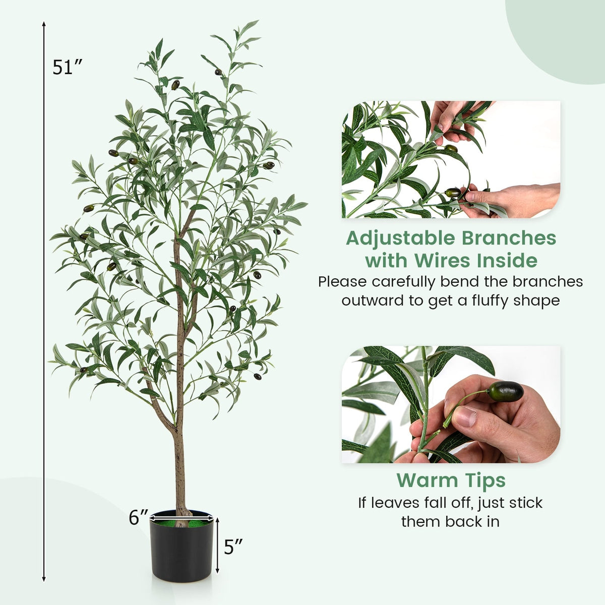 4.5 Feet Tall Artificial Olive Tree Fake Potted Trees with Realistic Fruits-Set of 2-Artificial Plants-DECOROLALA