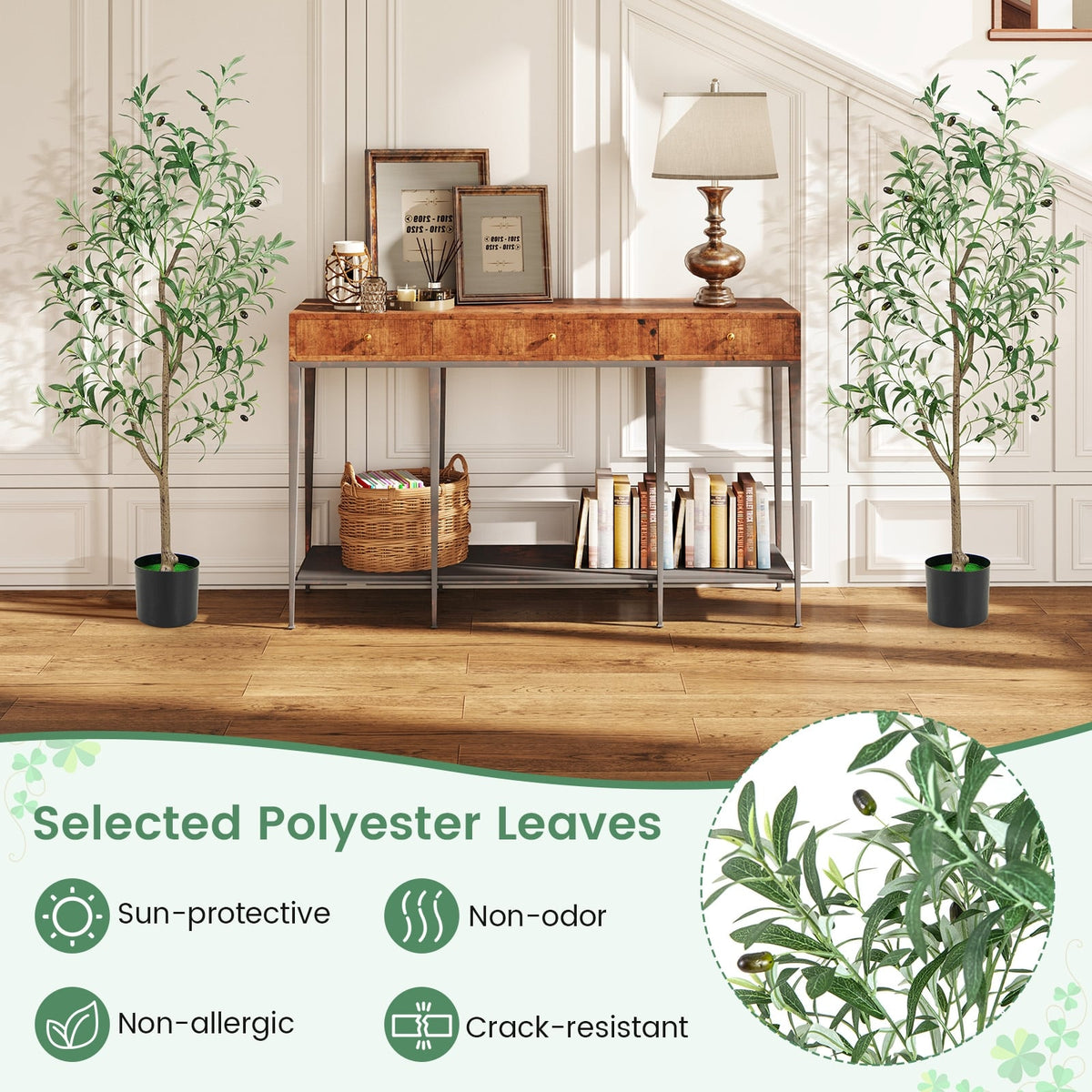 4.5 Feet Tall Artificial Olive Tree Fake Potted Trees with Realistic Fruits-Set of 2-Artificial Plants-DECOROLALA