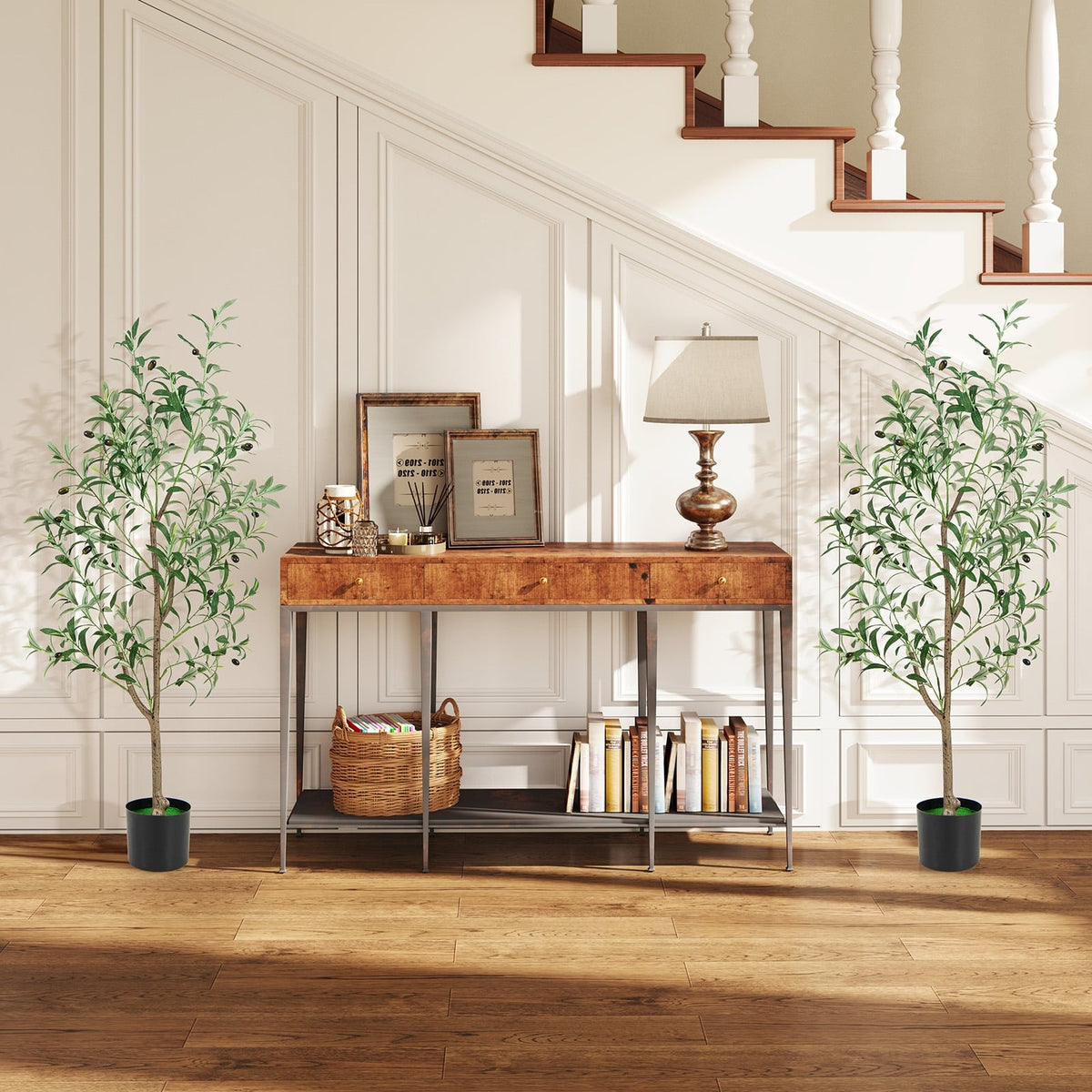 4.5 Feet Tall Artificial Olive Tree Fake Potted Trees with Realistic Fruits-Set of 2-Artificial Plants-DECOROLALA