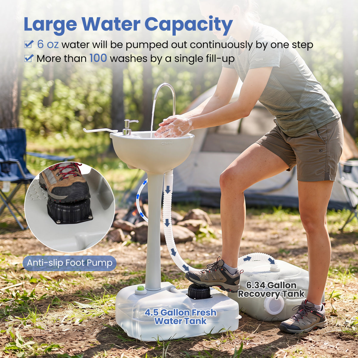 4.5 Gal Wash Basin Stand with 6.34 Gal Recovery Tank and Rolling Wheels-Camping Furniture-DECOROLALA