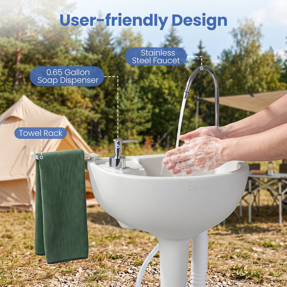 4.5 Gal Wash Basin Stand with 6.34 Gal Recovery Tank and Rolling Wheels-Camping Furniture-DECOROLALA