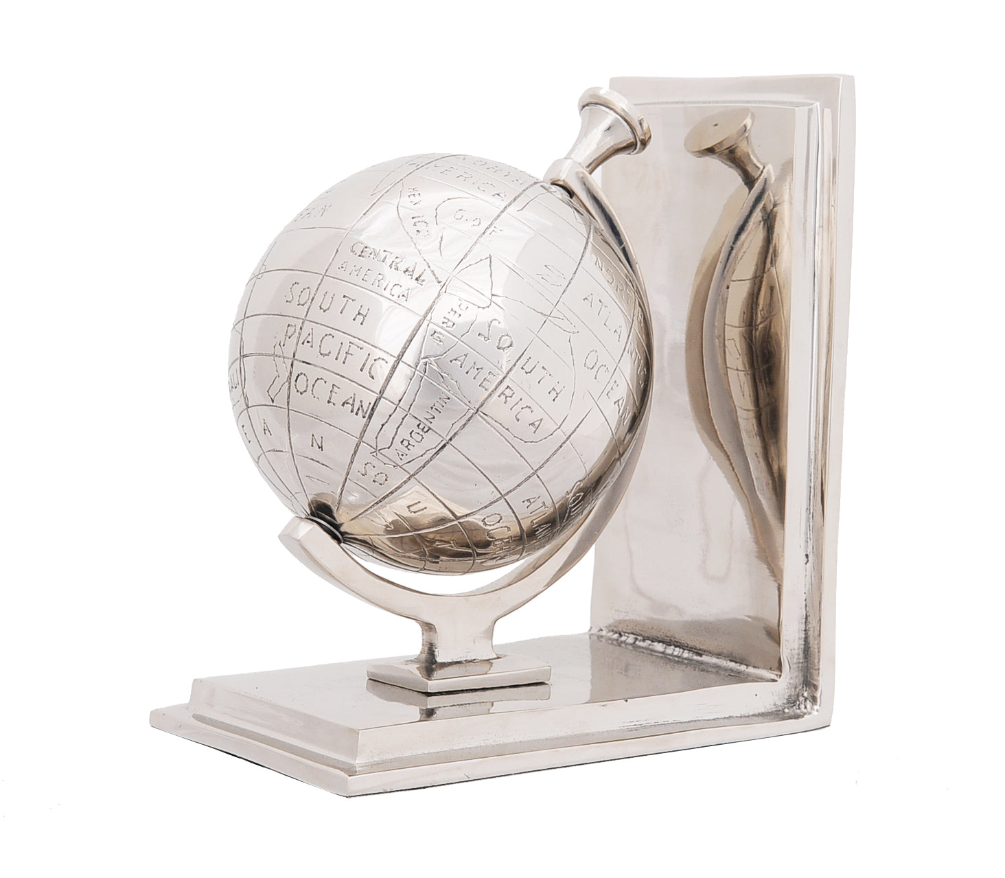 4.5" X 6.75" X 7.75" Alum Globe Bookend Set Of Two-Organizers-DECOROLALA