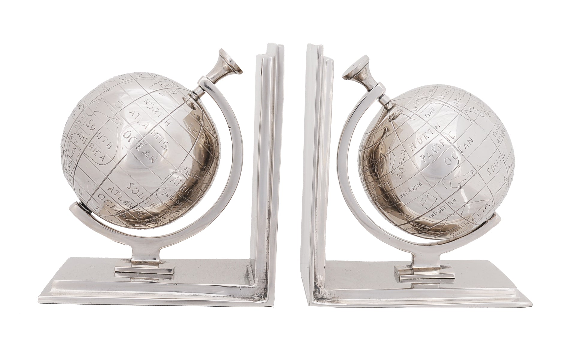4.5" X 6.75" X 7.75" Alum Globe Bookend Set Of Two-Organizers-DECOROLALA