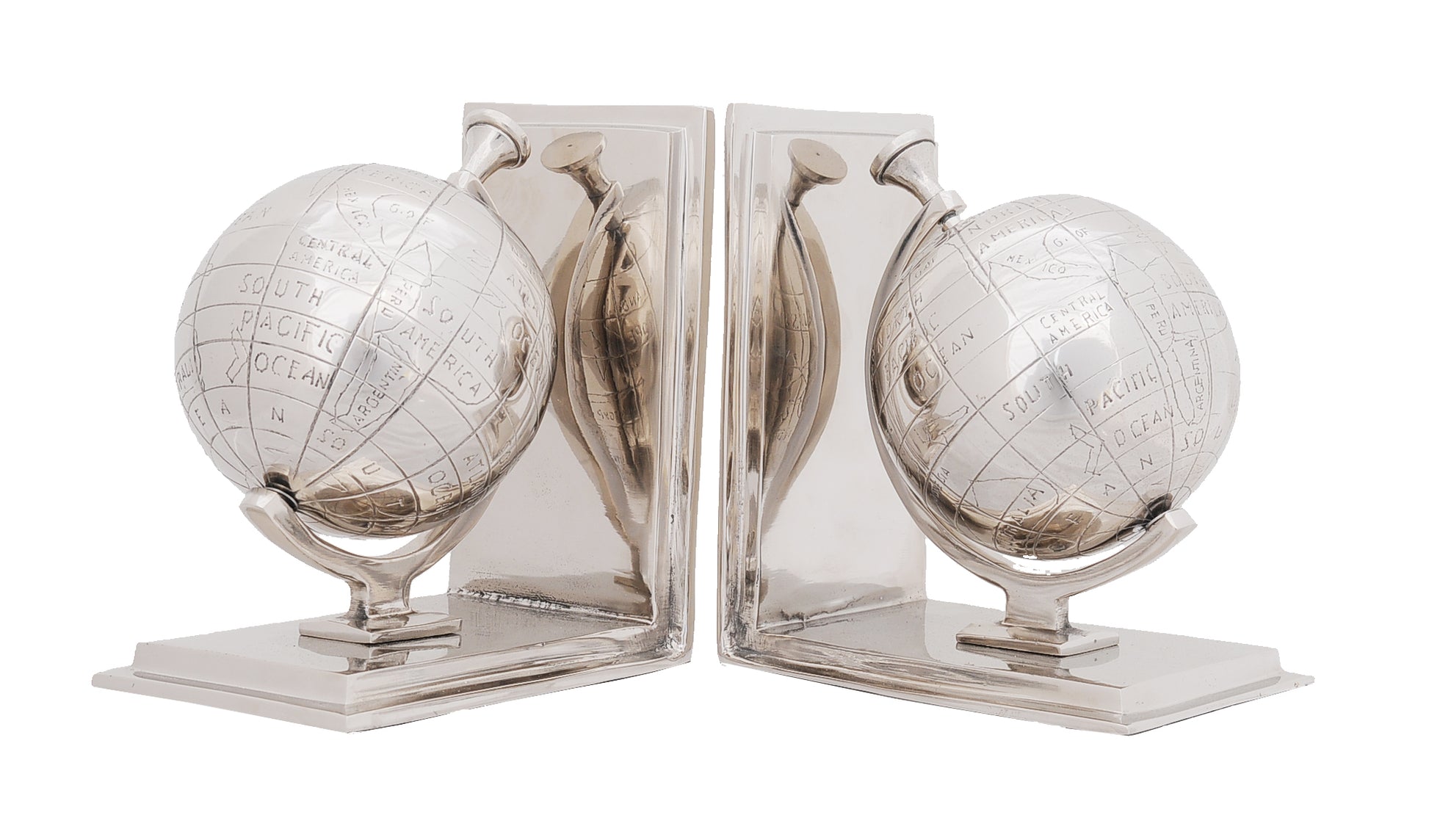 4.5" X 6.75" X 7.75" Alum Globe Bookend Set Of Two-Organizers-DECOROLALA