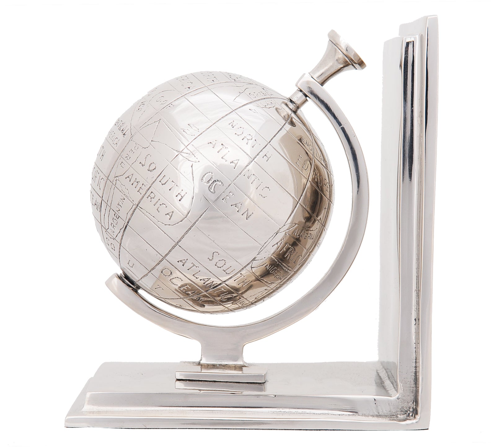 4.5" X 6.75" X 7.75" Alum Globe Bookend Set Of Two-Organizers-DECOROLALA