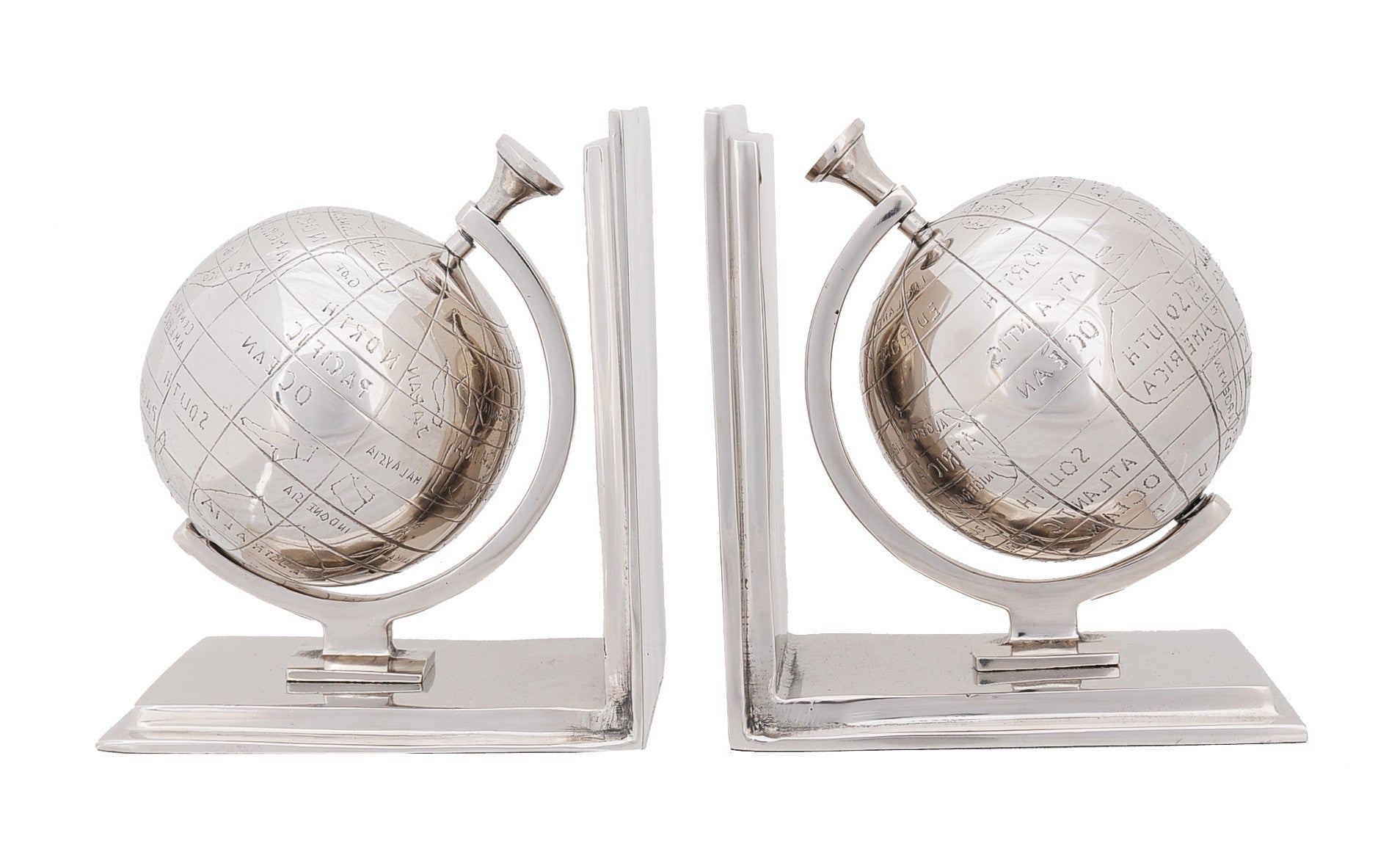 4.5" X 6.75" X 7.75" Alum Globe Bookend Set Of Two-Organizers-DECOROLALA