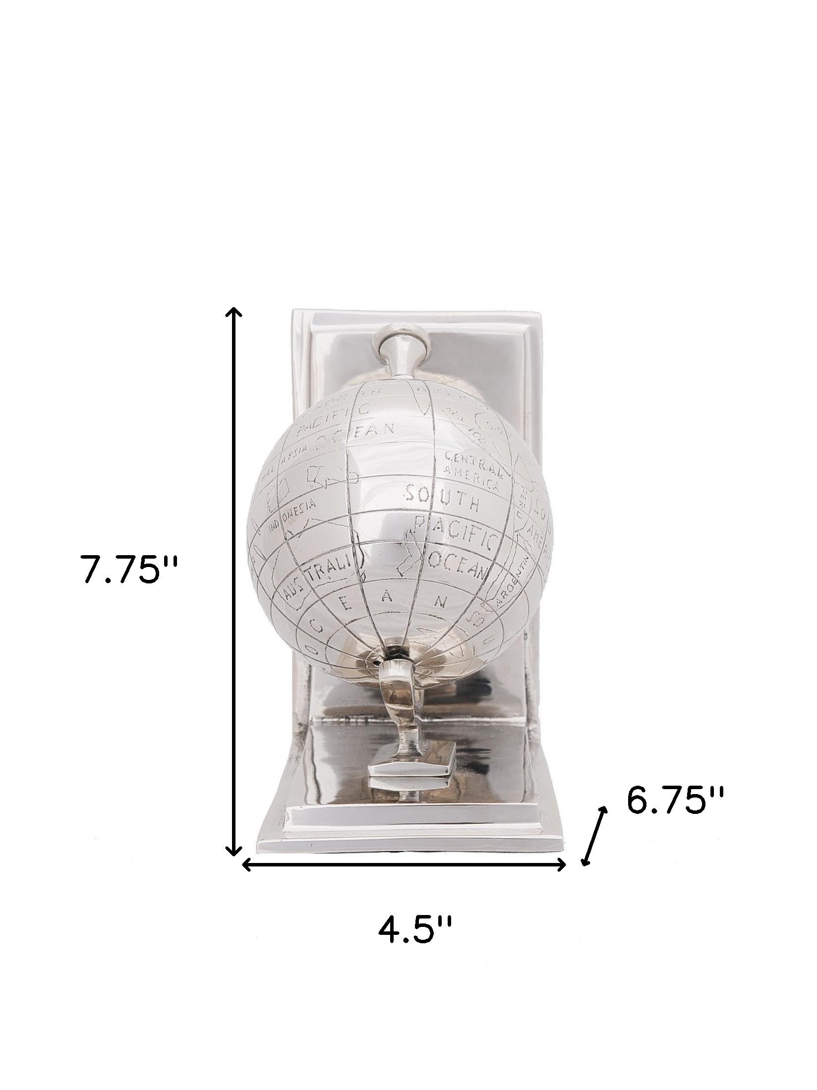 4.5" X 6.75" X 7.75" Alum Globe Bookend Set Of Two-Organizers-DECOROLALA