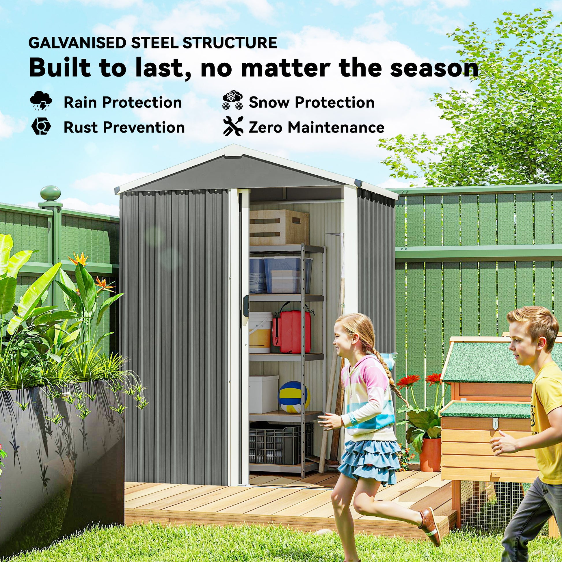 4.5 x 3ft Metal Outdoor Storage Shed - Light Grey-Patio & Garden > Lawn & Garden > Sheds-DECOROLALA