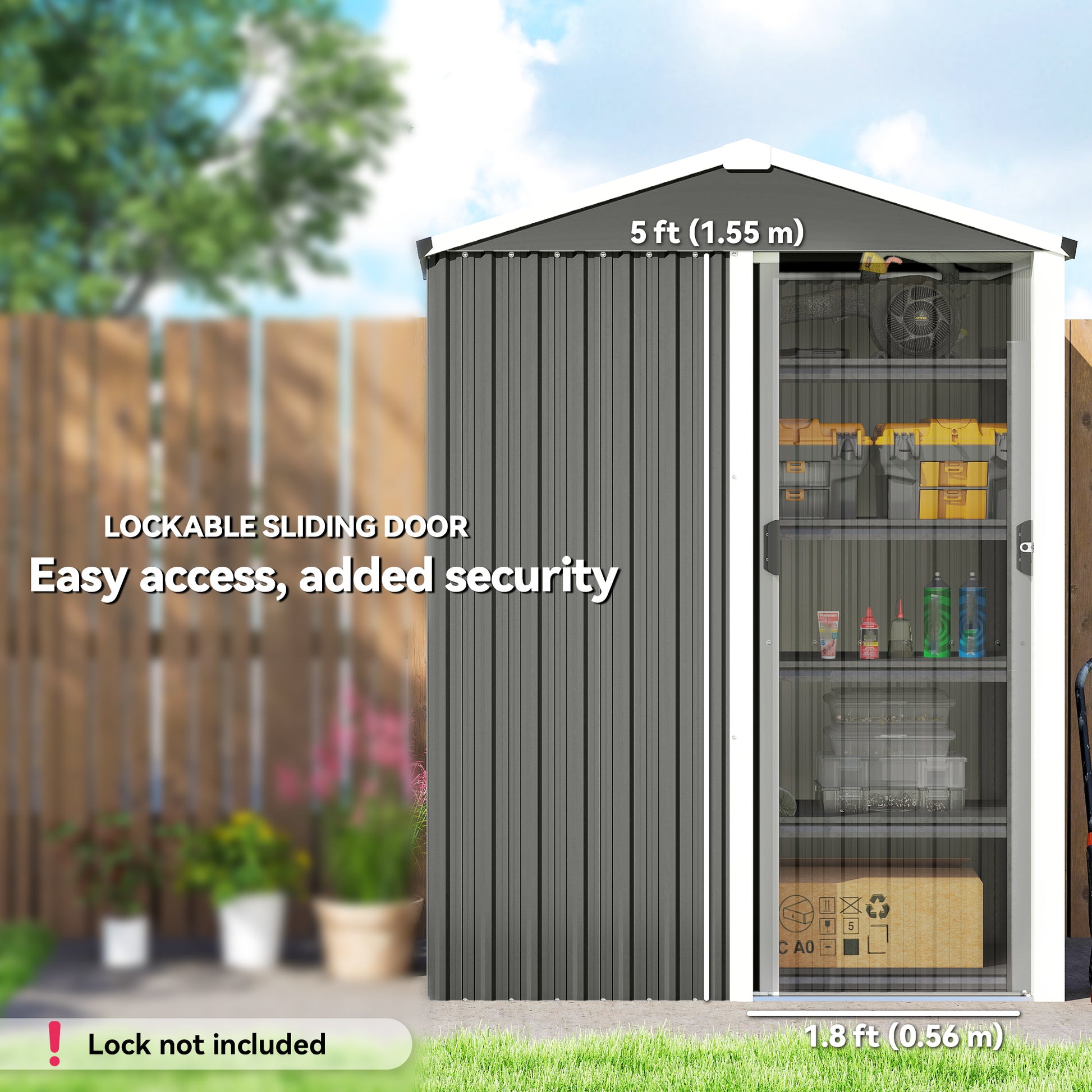 4.5 x 3ft Metal Outdoor Storage Shed - Light Grey-Patio & Garden > Lawn & Garden > Sheds-DECOROLALA