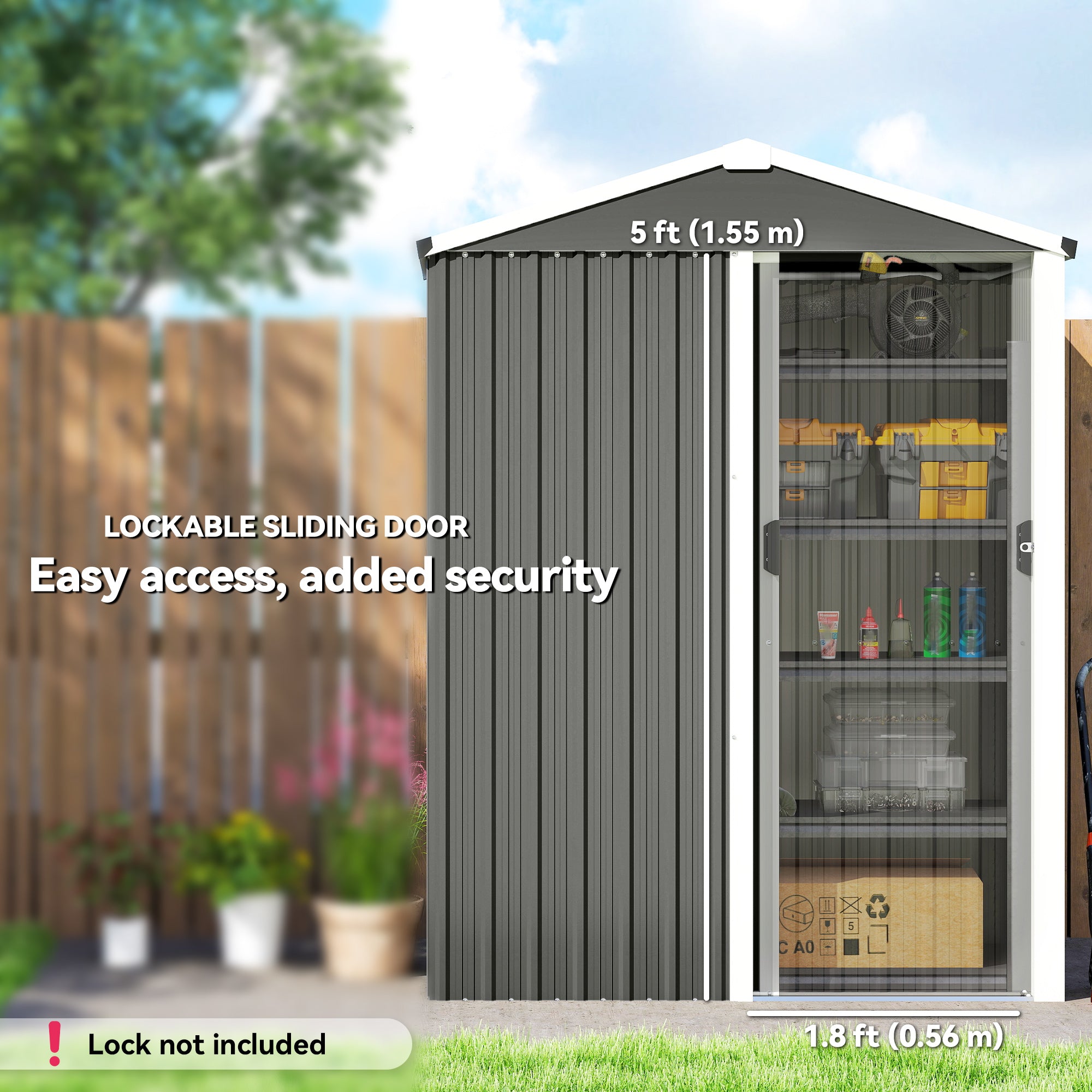 4.5 x 3ft Metal Outdoor Storage Shed - Light Grey-Patio & Garden > Lawn & Garden > Sheds-DECOROLALA
