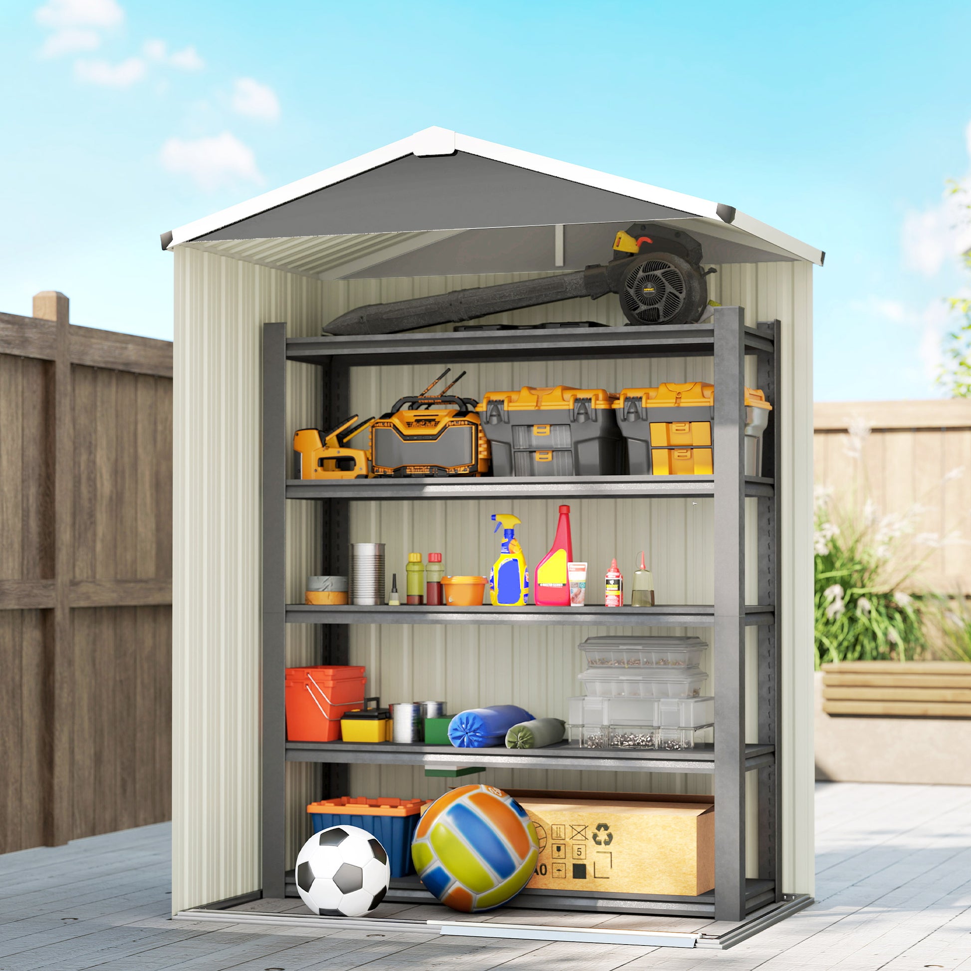 4.5 x 3ft Metal Outdoor Storage Shed - Light Grey-Patio & Garden > Lawn & Garden > Sheds-DECOROLALA