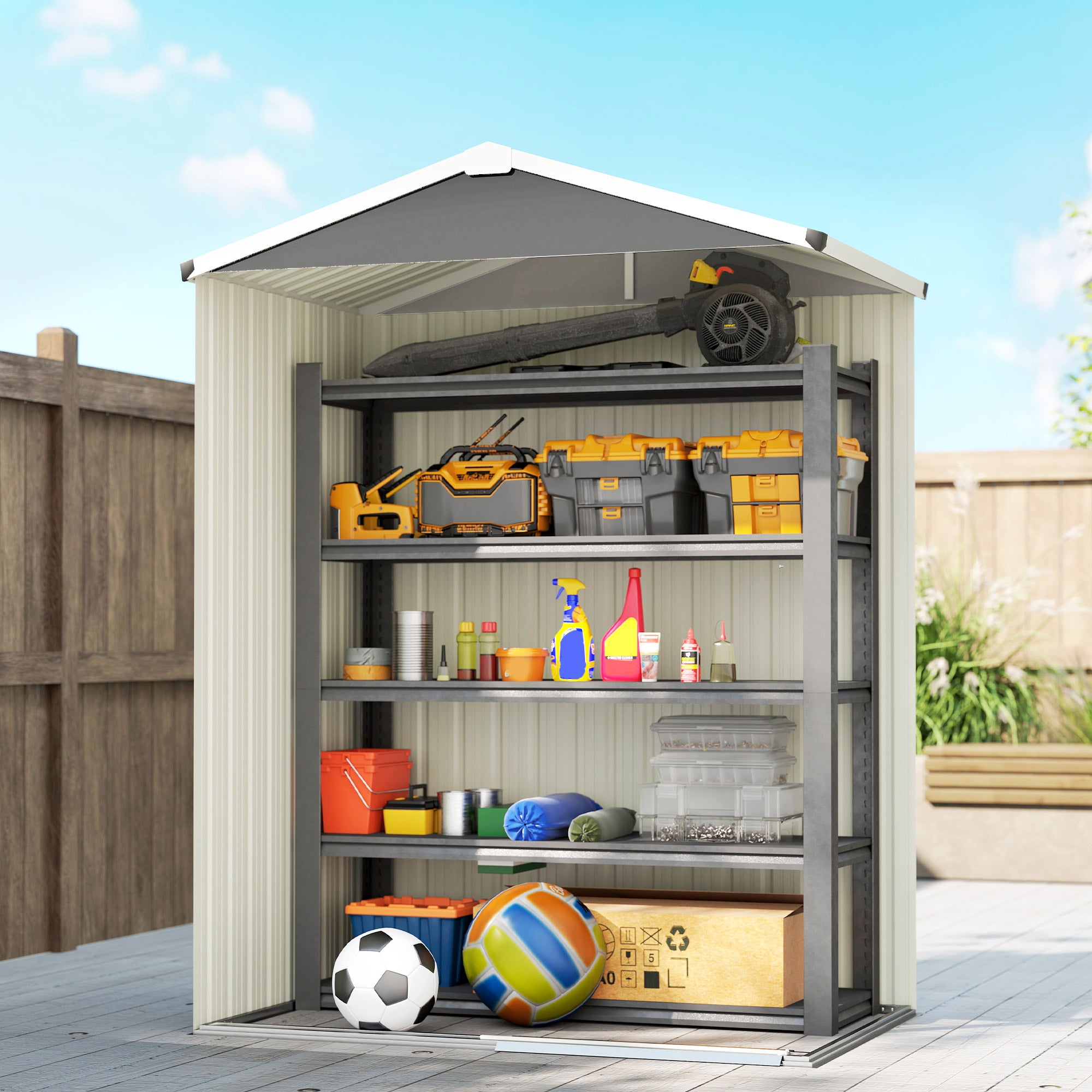 4.5 x 3ft Metal Outdoor Storage Shed - Light Grey-Patio & Garden > Lawn & Garden > Sheds-DECOROLALA