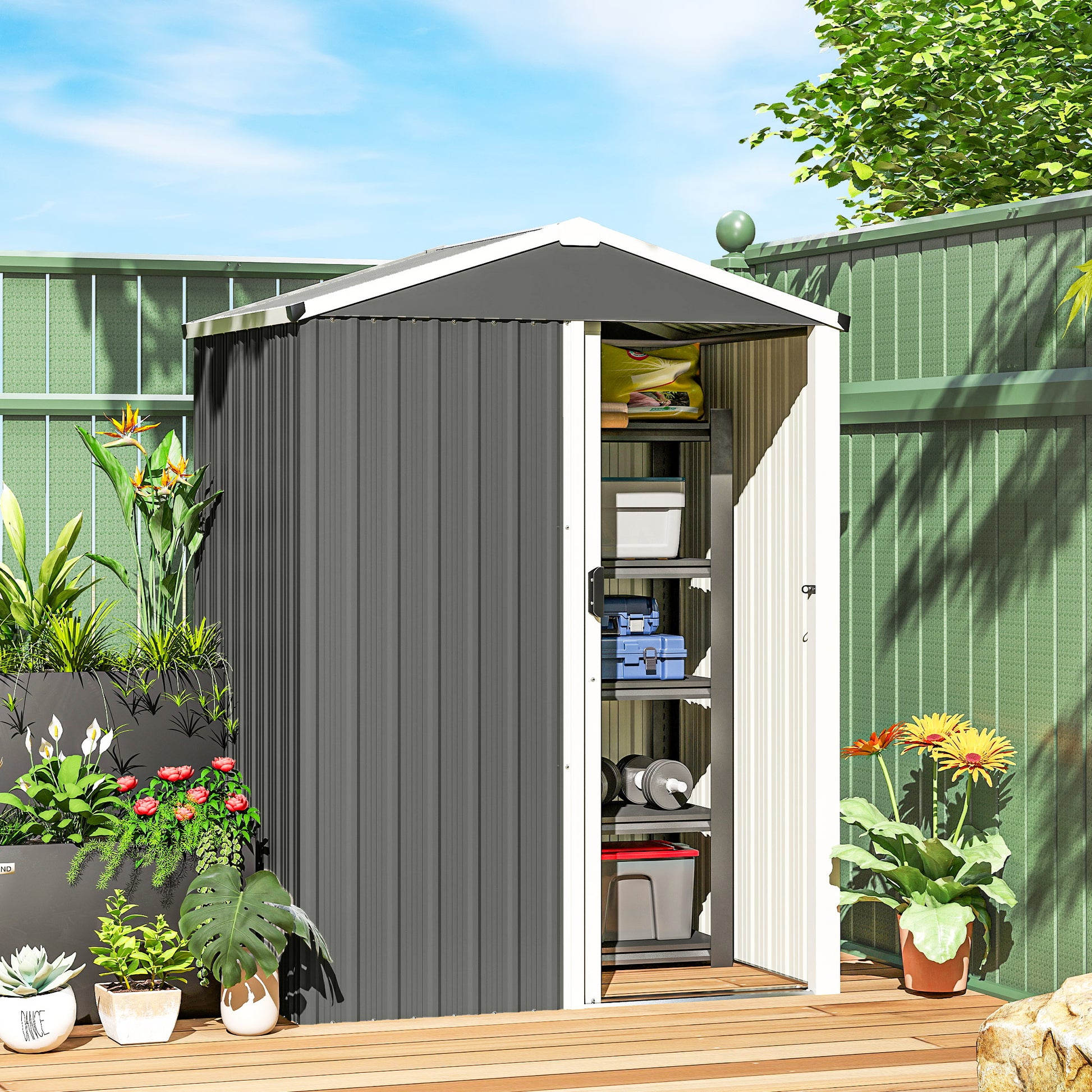 4.5 x 3ft Metal Outdoor Storage Shed - Light Grey-Patio & Garden > Lawn & Garden > Sheds-DECOROLALA