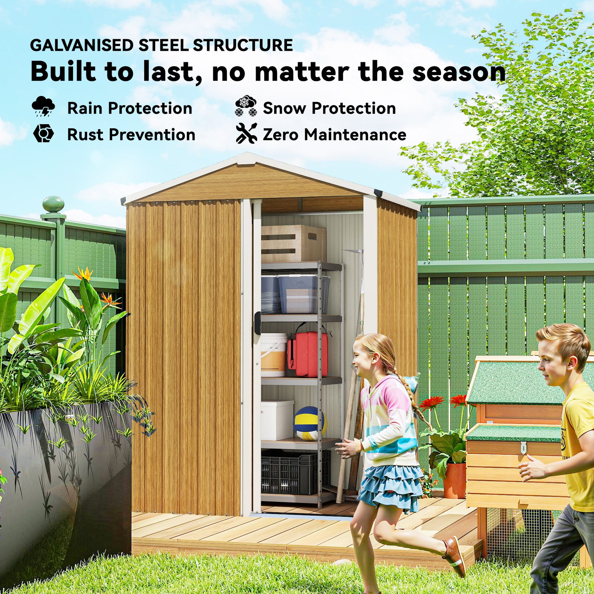 4.5 x 3ft Outdoor Metal Storage Shed - Wood Grain-Patio & Garden > Lawn & Garden > Sheds-DECOROLALA
