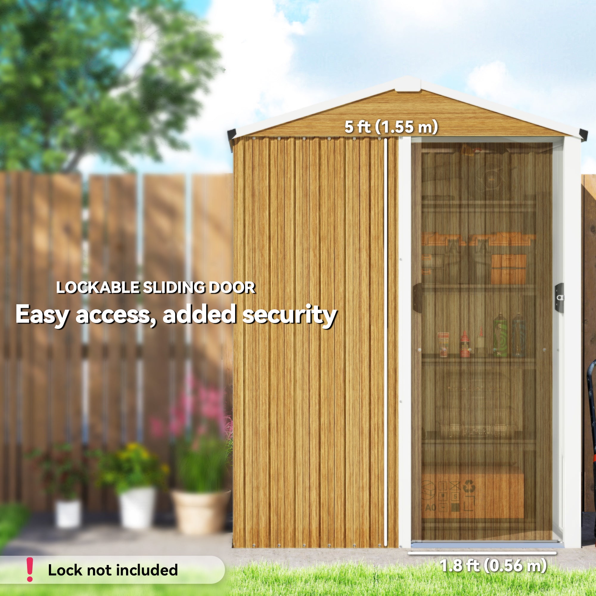 4.5 x 3ft Outdoor Metal Storage Shed - Wood Grain-Patio & Garden > Lawn & Garden > Sheds-DECOROLALA