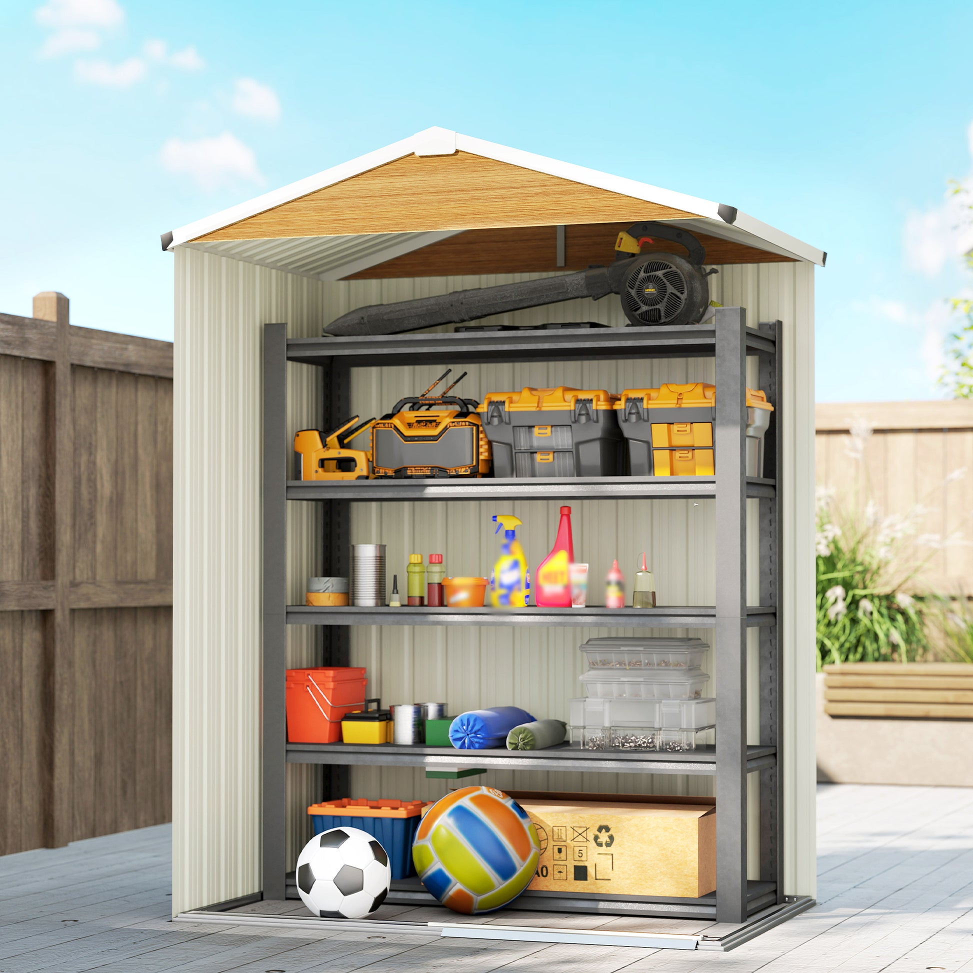 4.5 x 3ft Outdoor Metal Storage Shed - Wood Grain-Patio & Garden > Lawn & Garden > Sheds-DECOROLALA
