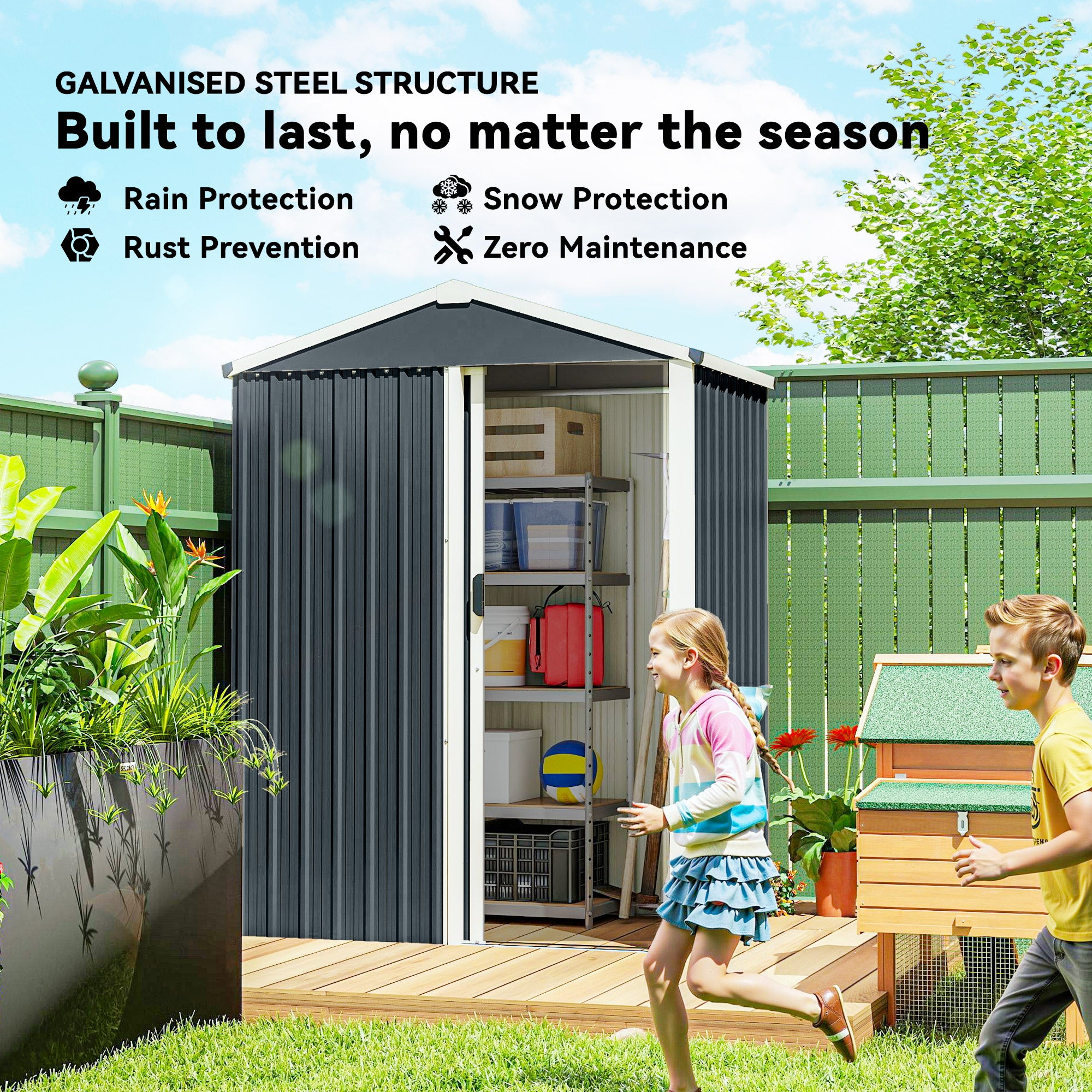 4.5 x 3ft Outdoor Storage Shed - Dark Grey Metal Garden Shed-Patio & Garden > Lawn & Garden > Sheds-DECOROLALA