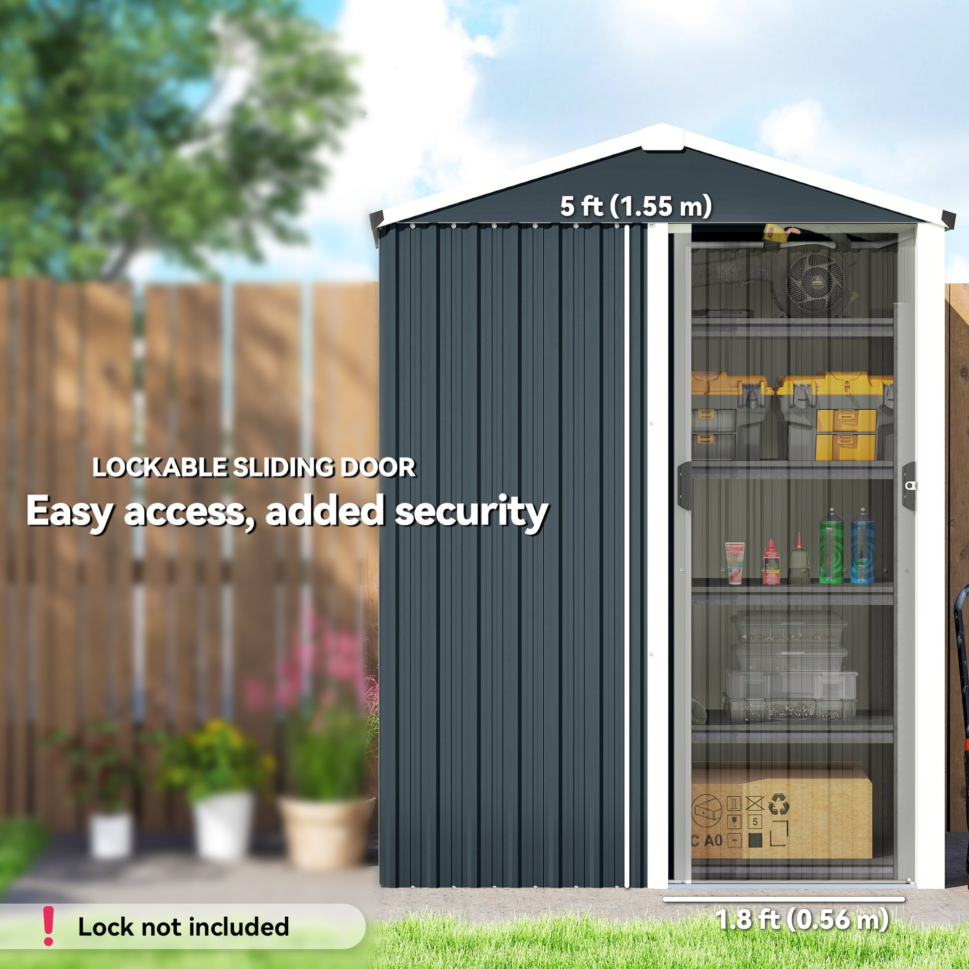 4.5 x 3ft Outdoor Storage Shed - Dark Grey Metal Garden Shed-Patio & Garden > Lawn & Garden > Sheds-DECOROLALA