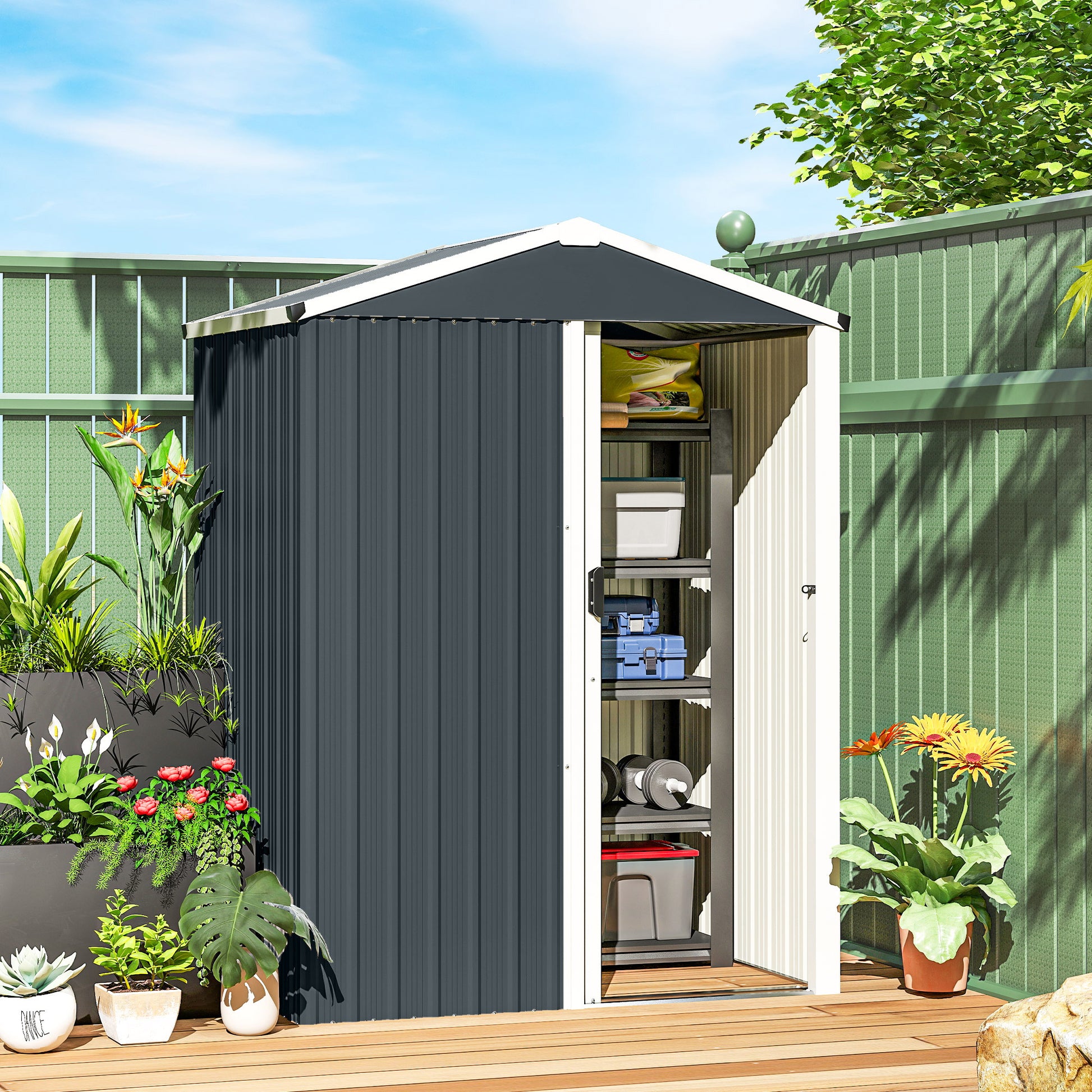 4.5 x 3ft Outdoor Storage Shed - Dark Grey Metal Garden Shed-Patio & Garden > Lawn & Garden > Sheds-DECOROLALA