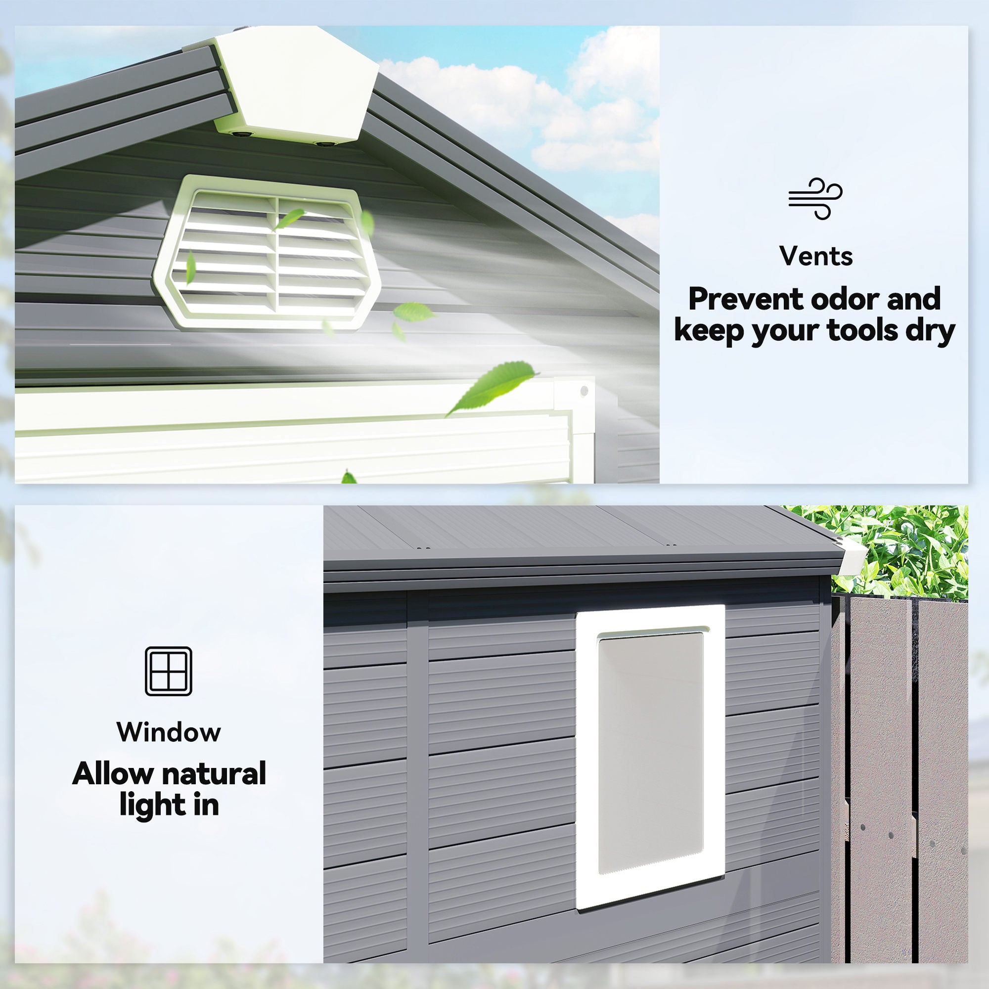 4.5' x 6' Plastic Garden Storage Shed - Dark Grey-Patio & Garden > Lawn & Garden > Sheds-DECOROLALA