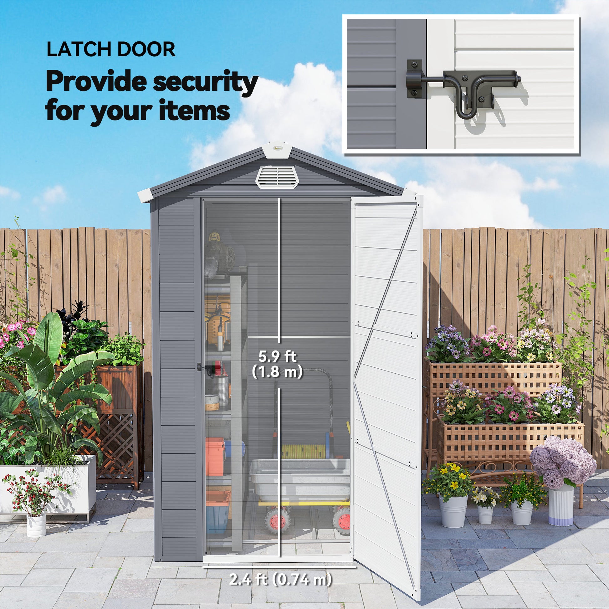 4.5' x 6' Plastic Garden Storage Shed - Dark Grey-Patio & Garden > Lawn & Garden > Sheds-DECOROLALA