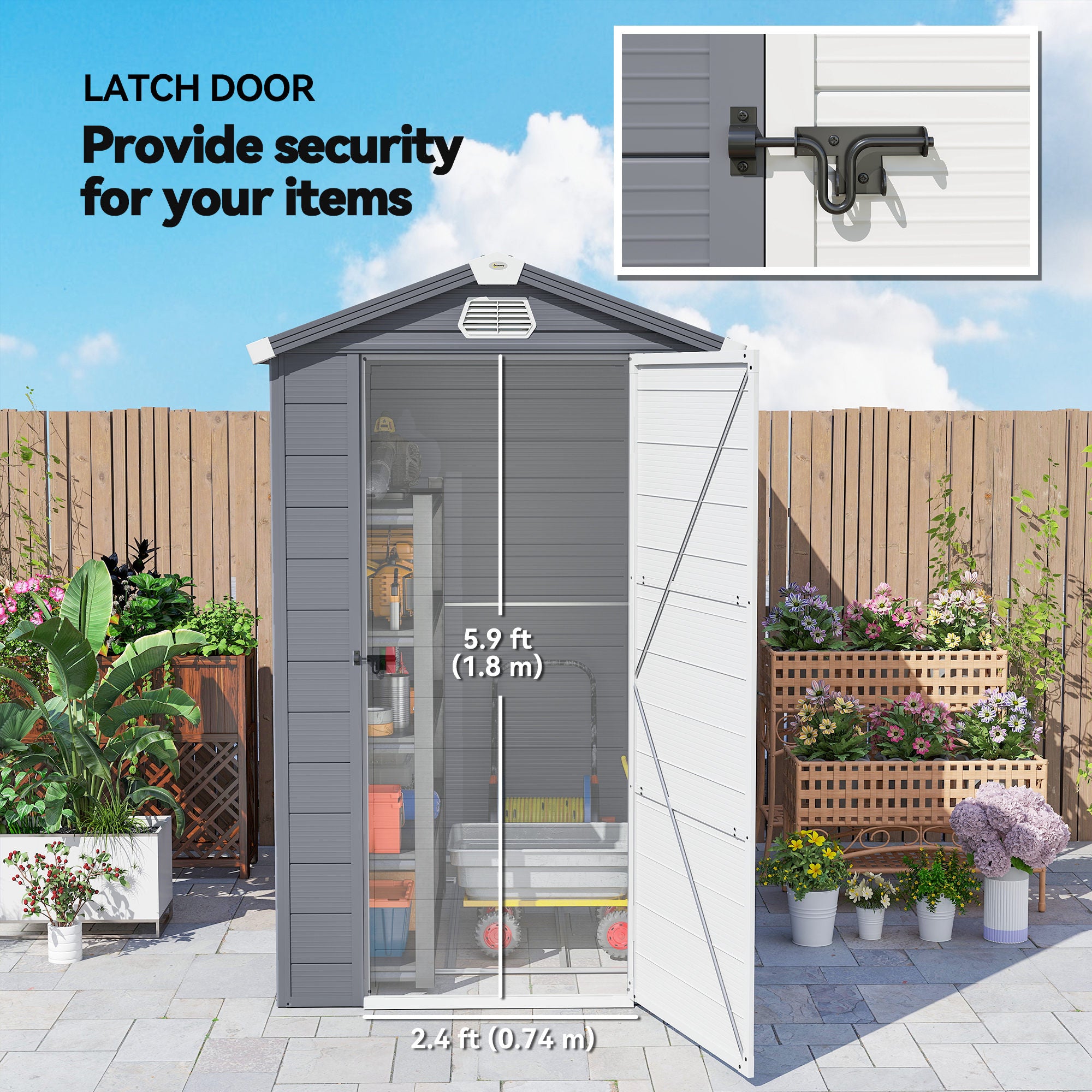 4.5' x 6' Plastic Garden Storage Shed - Dark Grey-Patio & Garden > Lawn & Garden > Sheds-DECOROLALA