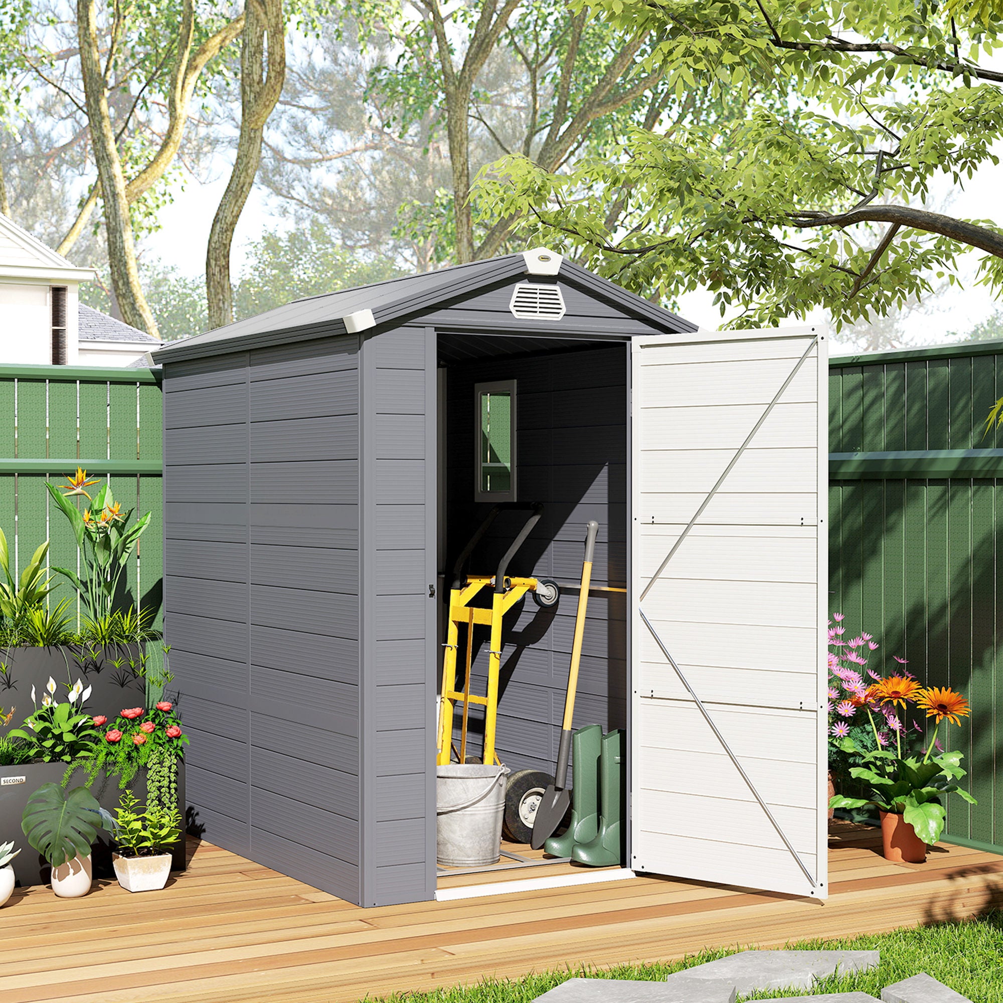 4.5' x 6' Plastic Garden Storage Shed - Dark Grey-Patio & Garden > Lawn & Garden > Sheds-DECOROLALA
