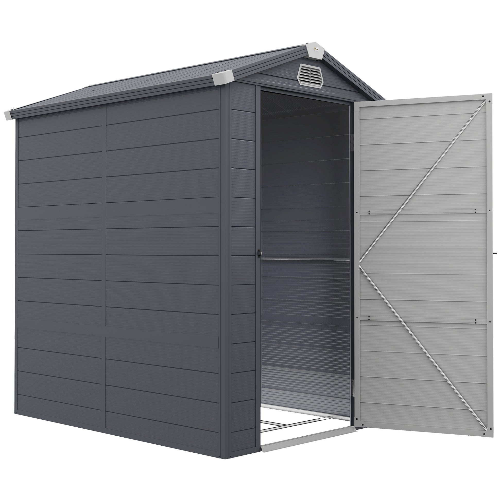 4.5' x 6' Plastic Garden Storage Shed - Dark Grey-Patio & Garden > Lawn & Garden > Sheds-DECOROLALA