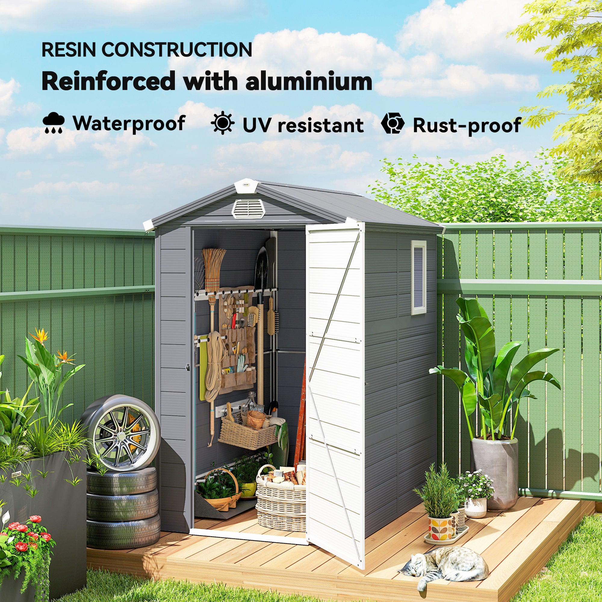 4.5' x 6' Plastic Garden Storage Shed - Light Grey-Patio & Garden > Lawn & Garden > Sheds-DECOROLALA