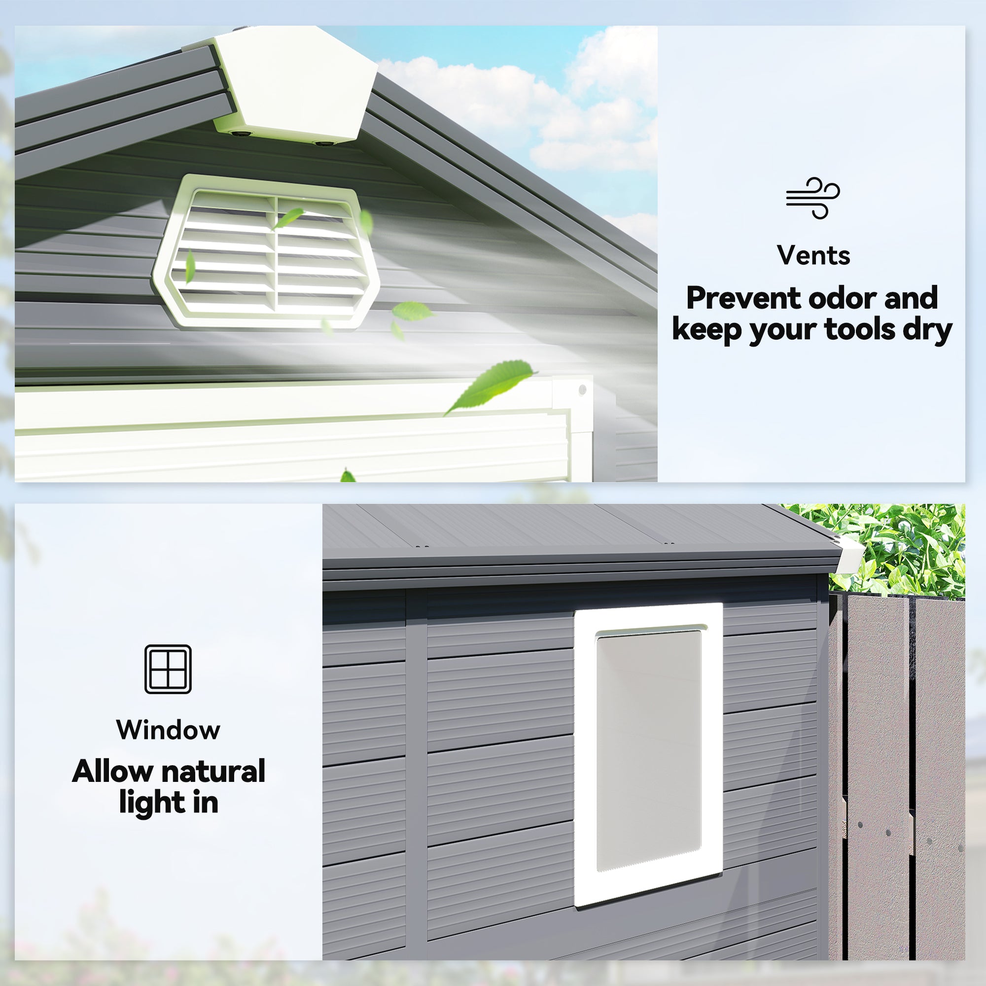 4.5' x 6' Plastic Garden Storage Shed - Light Grey-Patio & Garden > Lawn & Garden > Sheds-DECOROLALA