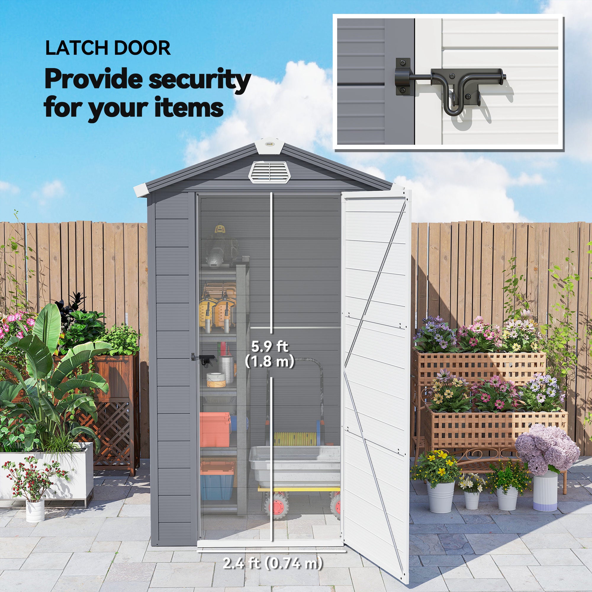 4.5' x 6' Plastic Garden Storage Shed - Light Grey-Patio & Garden > Lawn & Garden > Sheds-DECOROLALA