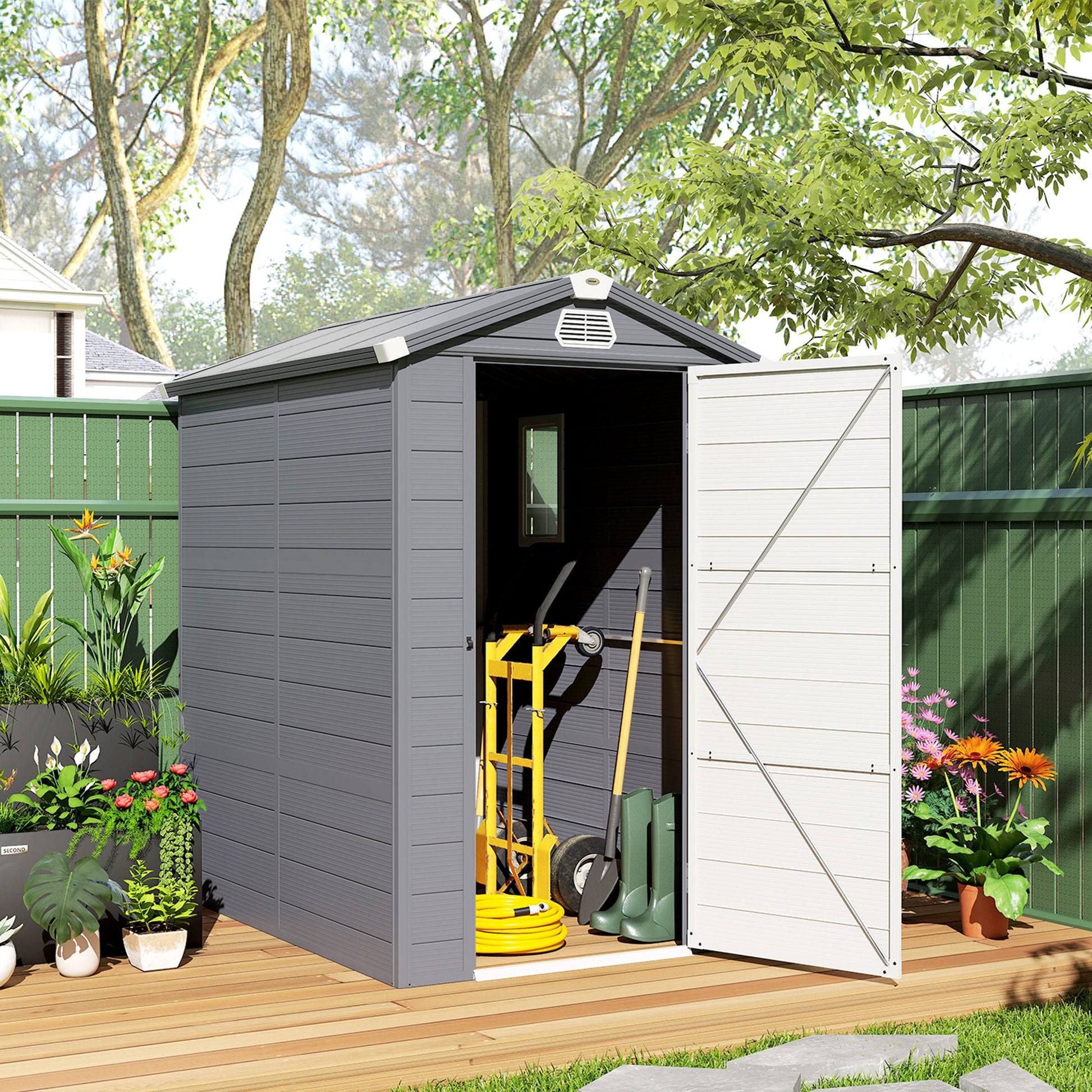 4.5' x 6' Plastic Garden Storage Shed - Light Grey-Patio & Garden > Lawn & Garden > Sheds-DECOROLALA