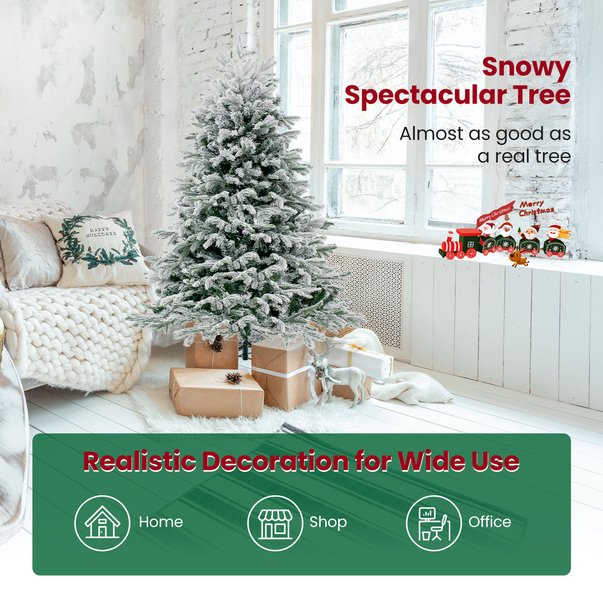 4.5/6/7 FT Artificial Pre-Lit Christmas Tree Hinged Xmas Tree with Warm White LED lights-4.5 ft-Christmas Trees-DECOROLALA