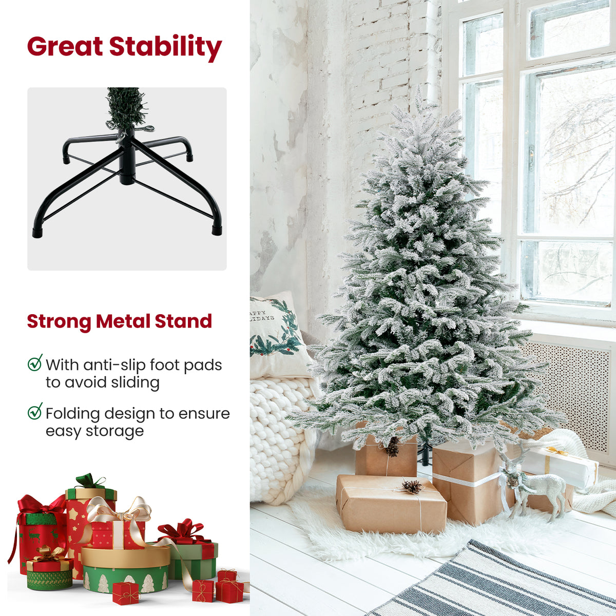 4.5/6/7 FT Artificial Pre-Lit Christmas Tree Hinged Xmas Tree with Warm White LED lights-4.5 ft-Christmas Trees-DECOROLALA
