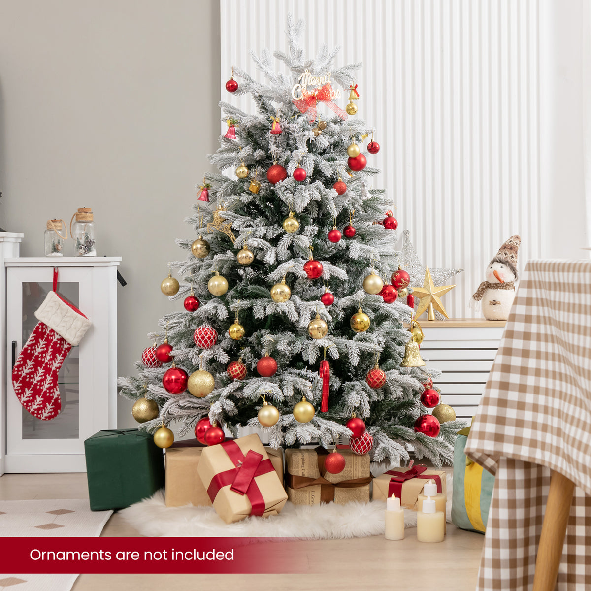 4.5/6/7 FT Artificial Pre-Lit Christmas Tree Hinged Xmas Tree with Warm White LED lights-4.5 ft-Christmas Trees-DECOROLALA