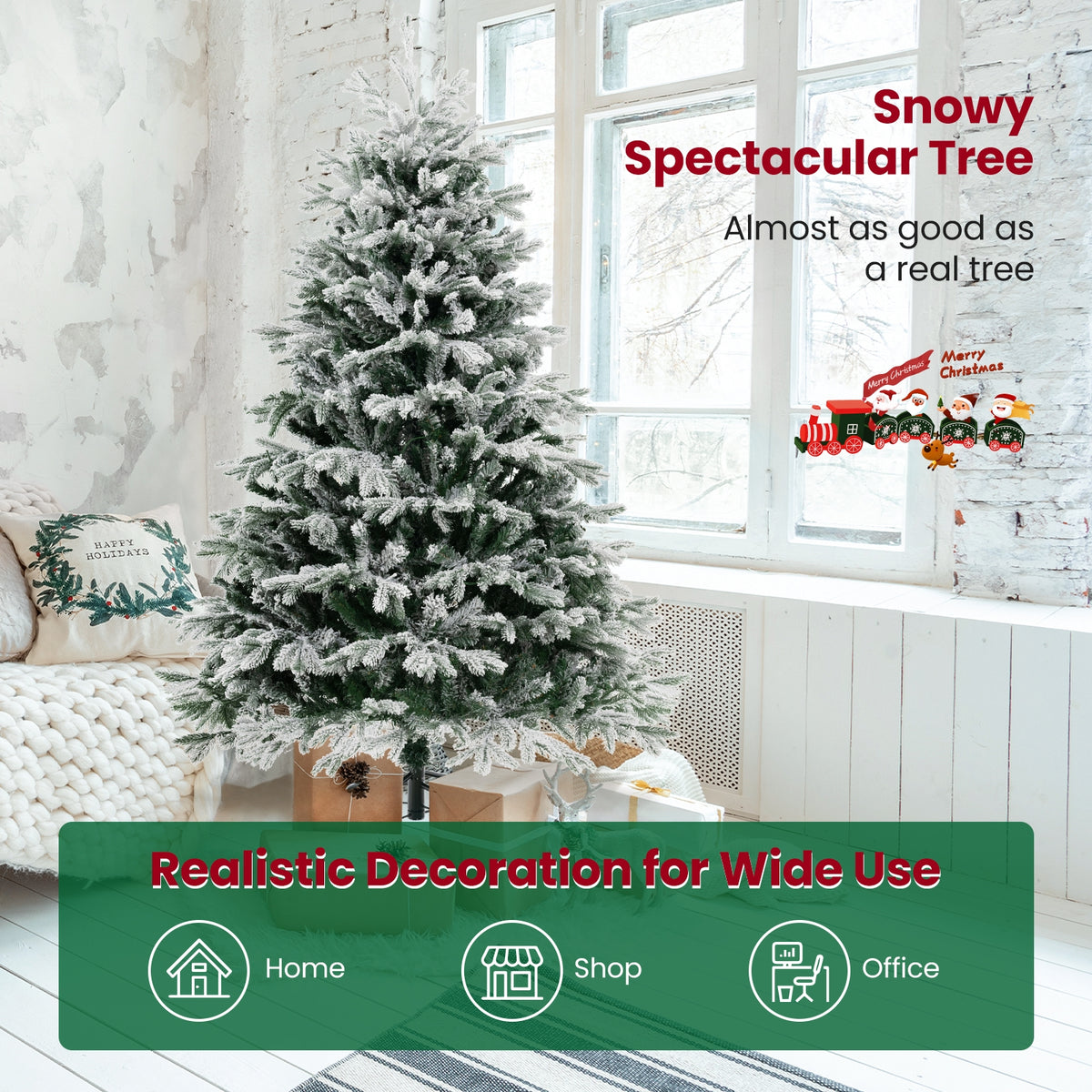 4.5/6/7 FT Artificial Pre-Lit Christmas Tree Hinged Xmas Tree with Warm White LED lights-6 ft-Christmas Trees-DECOROLALA
