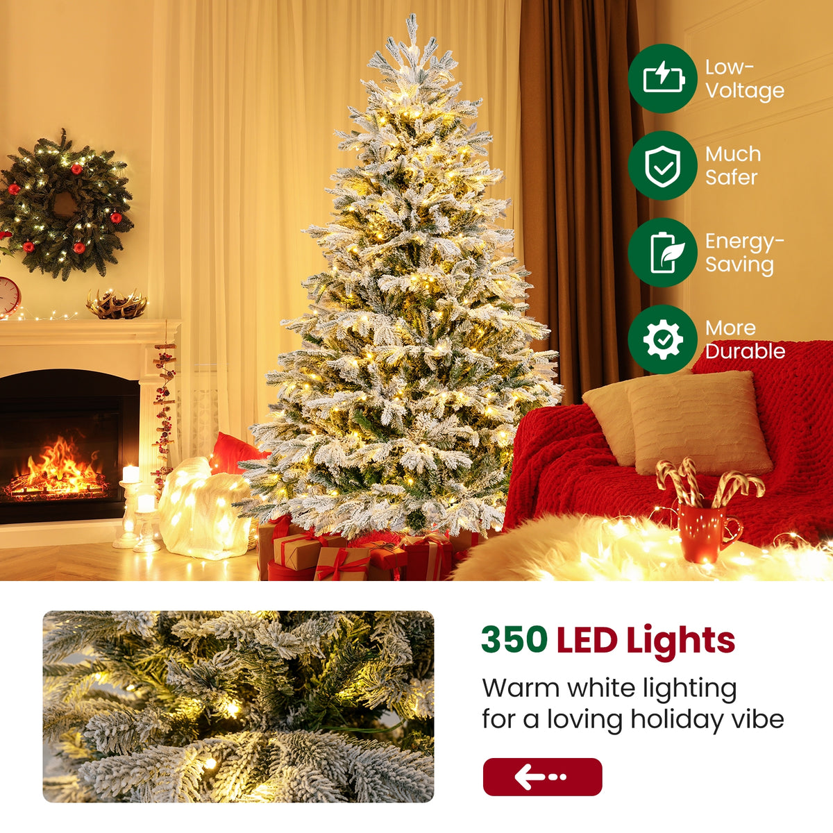 4.5/6/7 FT Artificial Pre-Lit Christmas Tree Hinged Xmas Tree with Warm White LED lights-6 ft-Christmas Trees-DECOROLALA