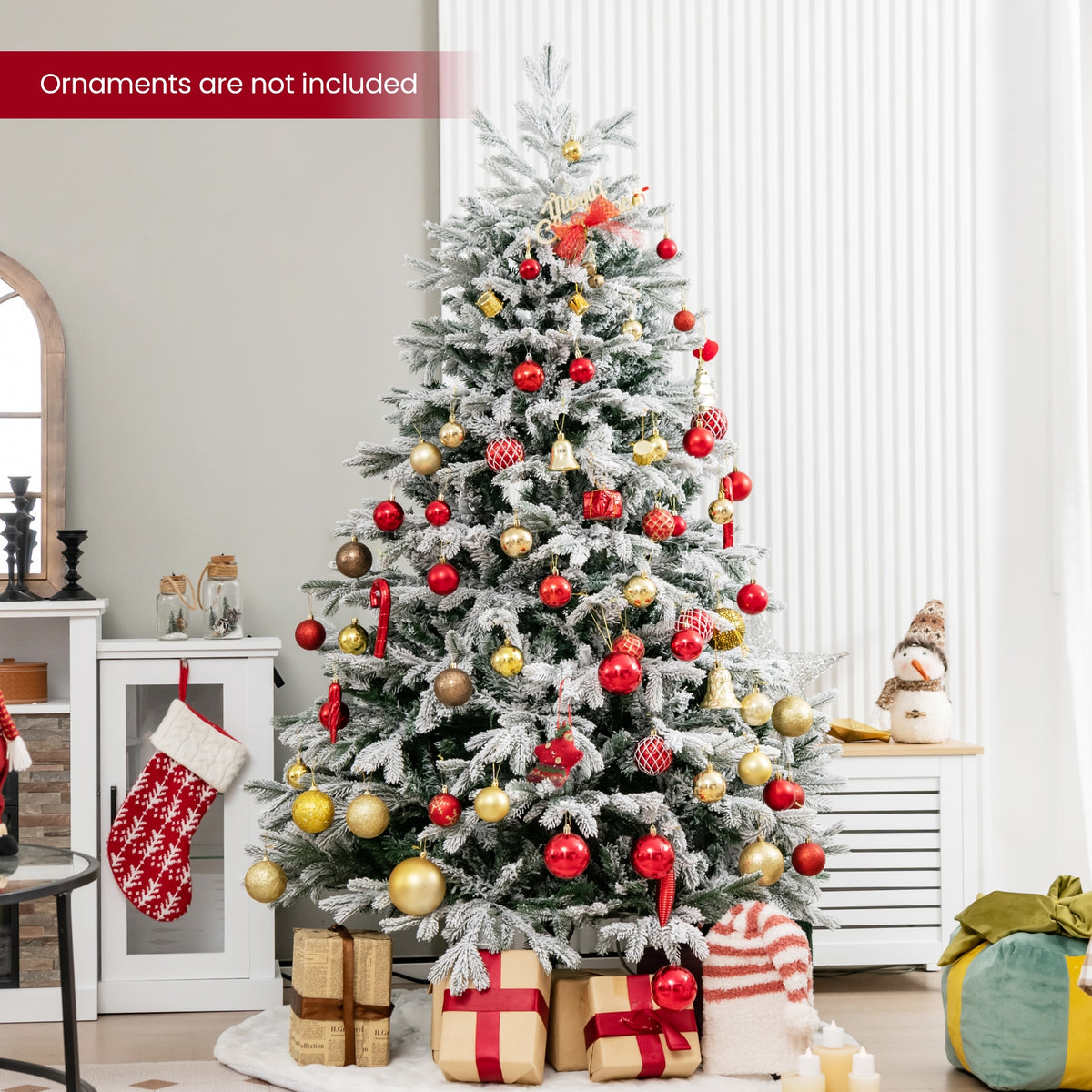 4.5/6/7 FT Artificial Pre-Lit Christmas Tree Hinged Xmas Tree with Warm White LED lights-6 ft-Christmas Trees-DECOROLALA