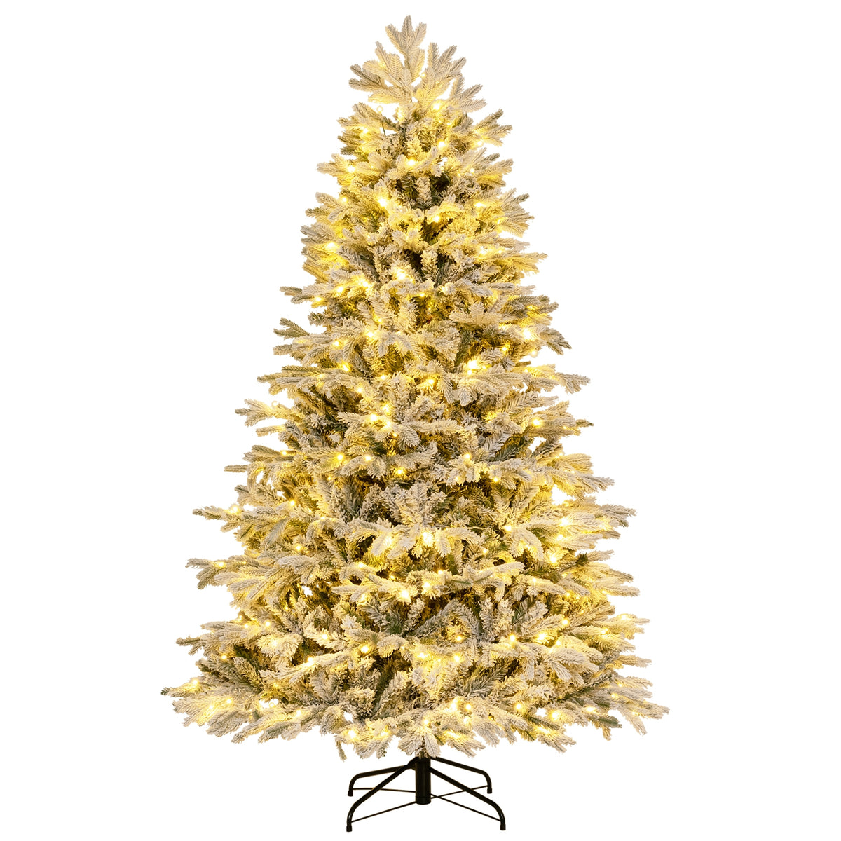 4.5/6/7 FT Artificial Pre-Lit Christmas Tree Hinged Xmas Tree with Warm White LED lights-7 ft-Christmas Trees-DECOROLALA