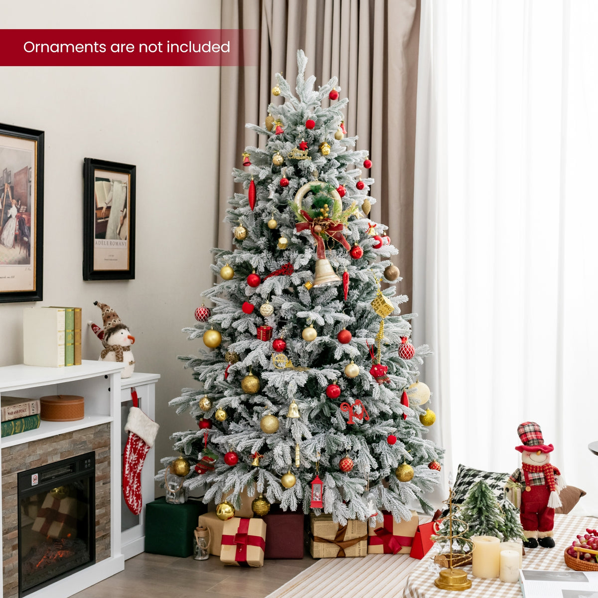 4.5/6/7 FT Artificial Pre-Lit Christmas Tree Hinged Xmas Tree with Warm White LED lights-7 ft-Christmas Trees-DECOROLALA