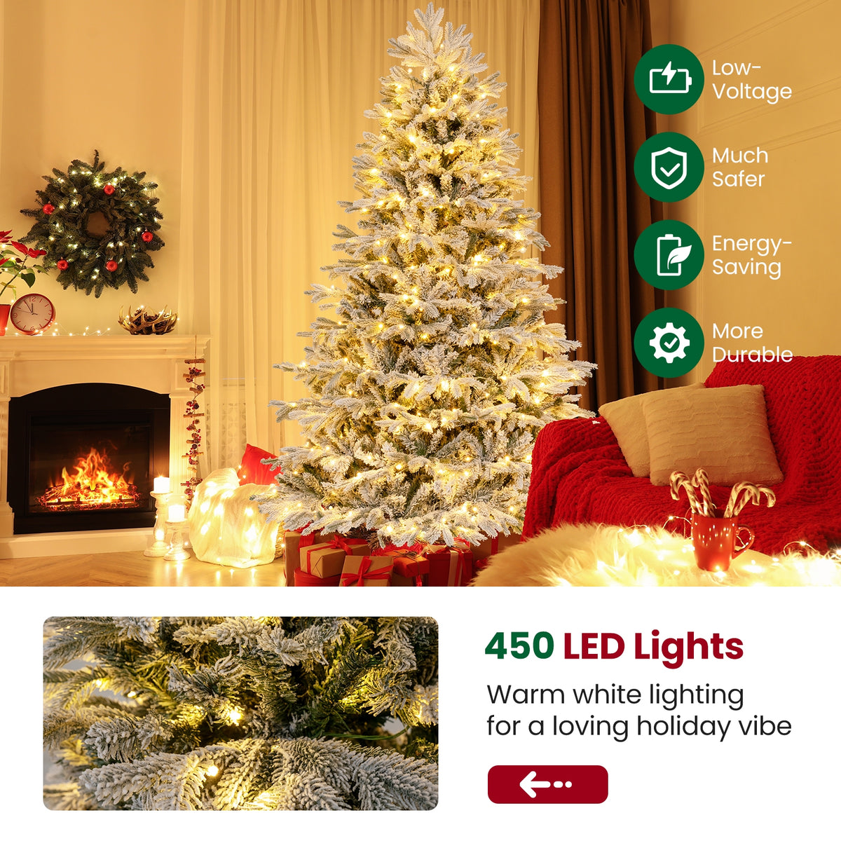 4.5/6/7 FT Artificial Pre-Lit Christmas Tree Hinged Xmas Tree with Warm White LED lights-7 ft-Christmas Trees-DECOROLALA