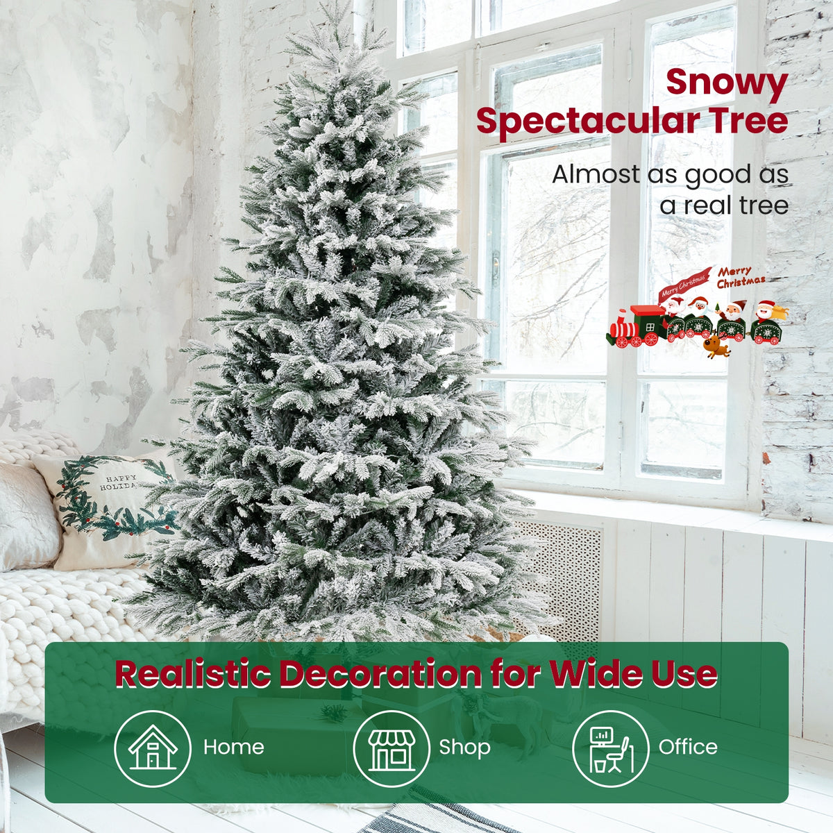 4.5/6/7 FT Artificial Pre-Lit Christmas Tree Hinged Xmas Tree with Warm White LED lights-7 ft-Christmas Trees-DECOROLALA