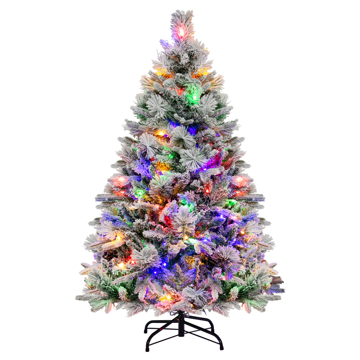 4.5/6/7 Feet Artificial Xmas Tree with Pine Needles and LED Lights-4.5 ft-Christmas Trees-DECOROLALA