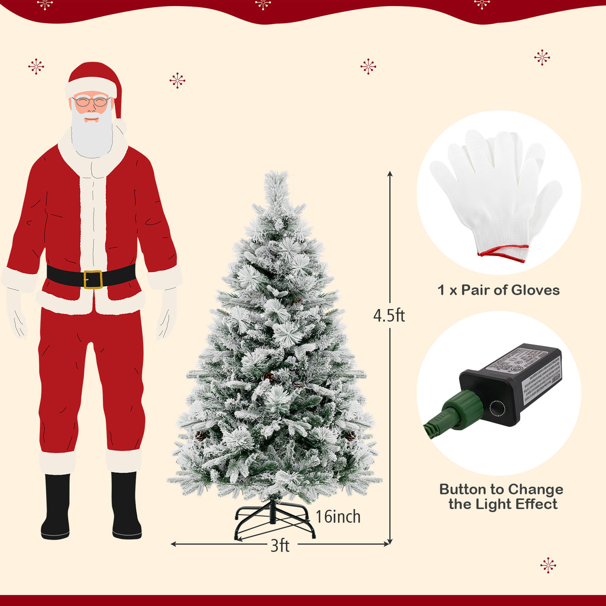 4.5/6/7 Feet Artificial Xmas Tree with Pine Needles and LED Lights-4.5 ft-Christmas Trees-DECOROLALA