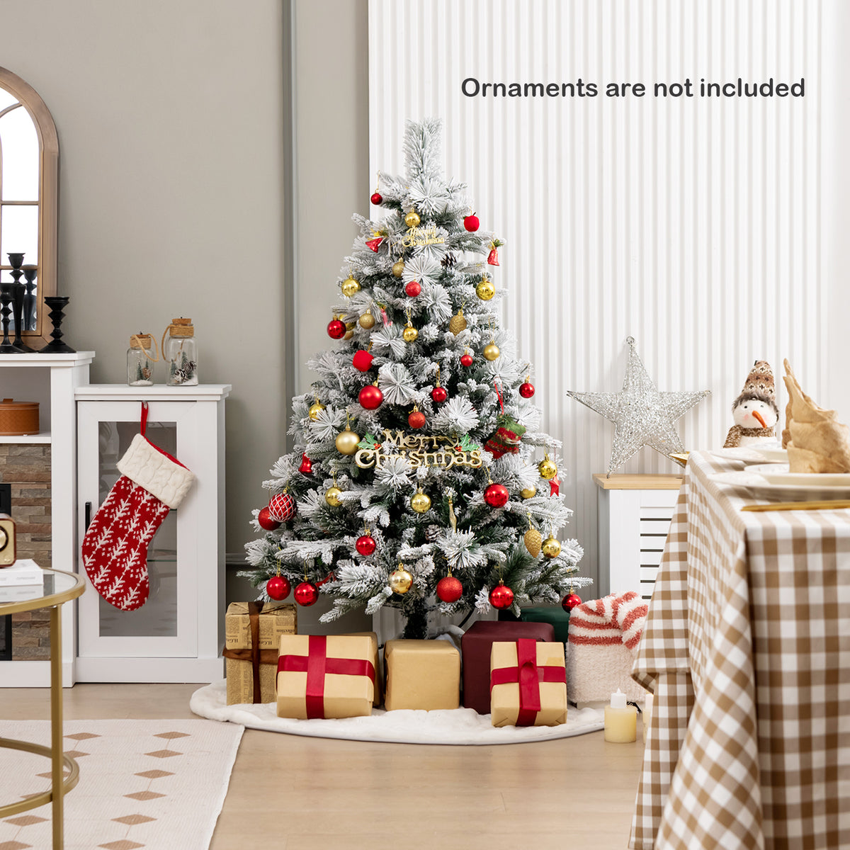 4.5/6/7 Feet Artificial Xmas Tree with Pine Needles and LED Lights-4.5 ft-Christmas Trees-DECOROLALA