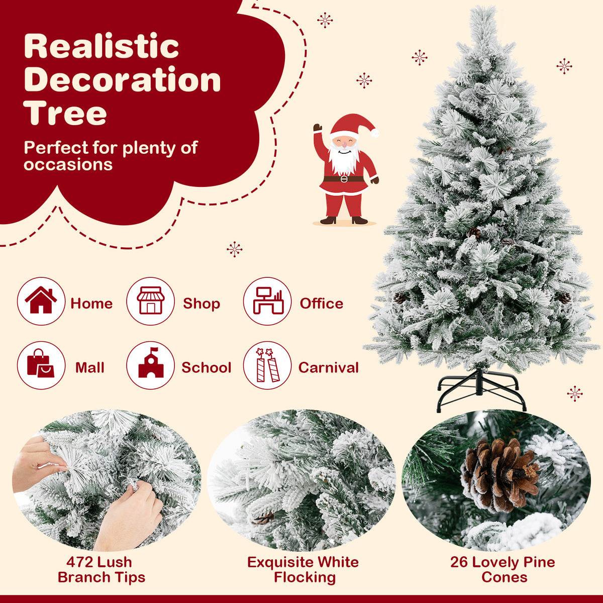 4.5/6/7 Feet Artificial Xmas Tree with Pine Needles and LED Lights-4.5 ft-Christmas Trees-DECOROLALA